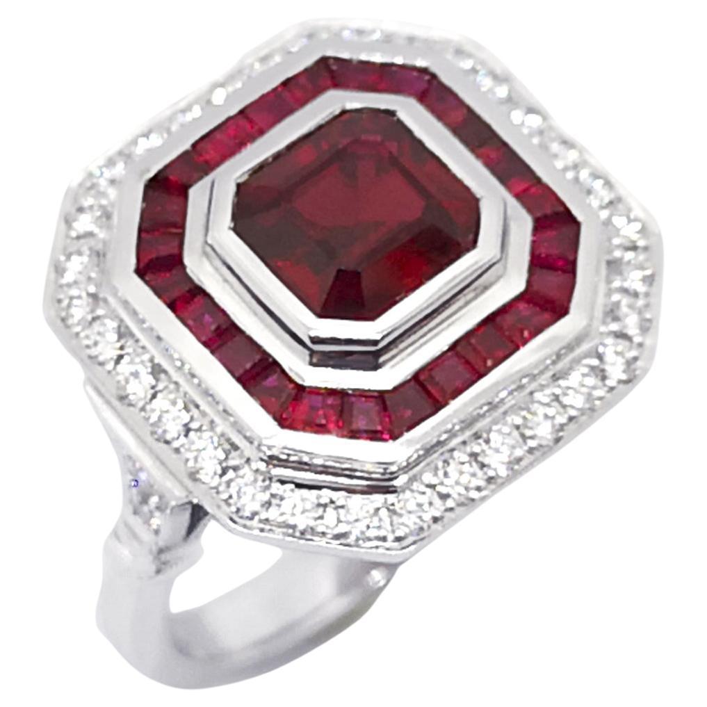 Certified Ruby and Diamond Ring set in 18K White Gold Settings