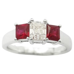 Anello con rubino e diamante in platino 950
