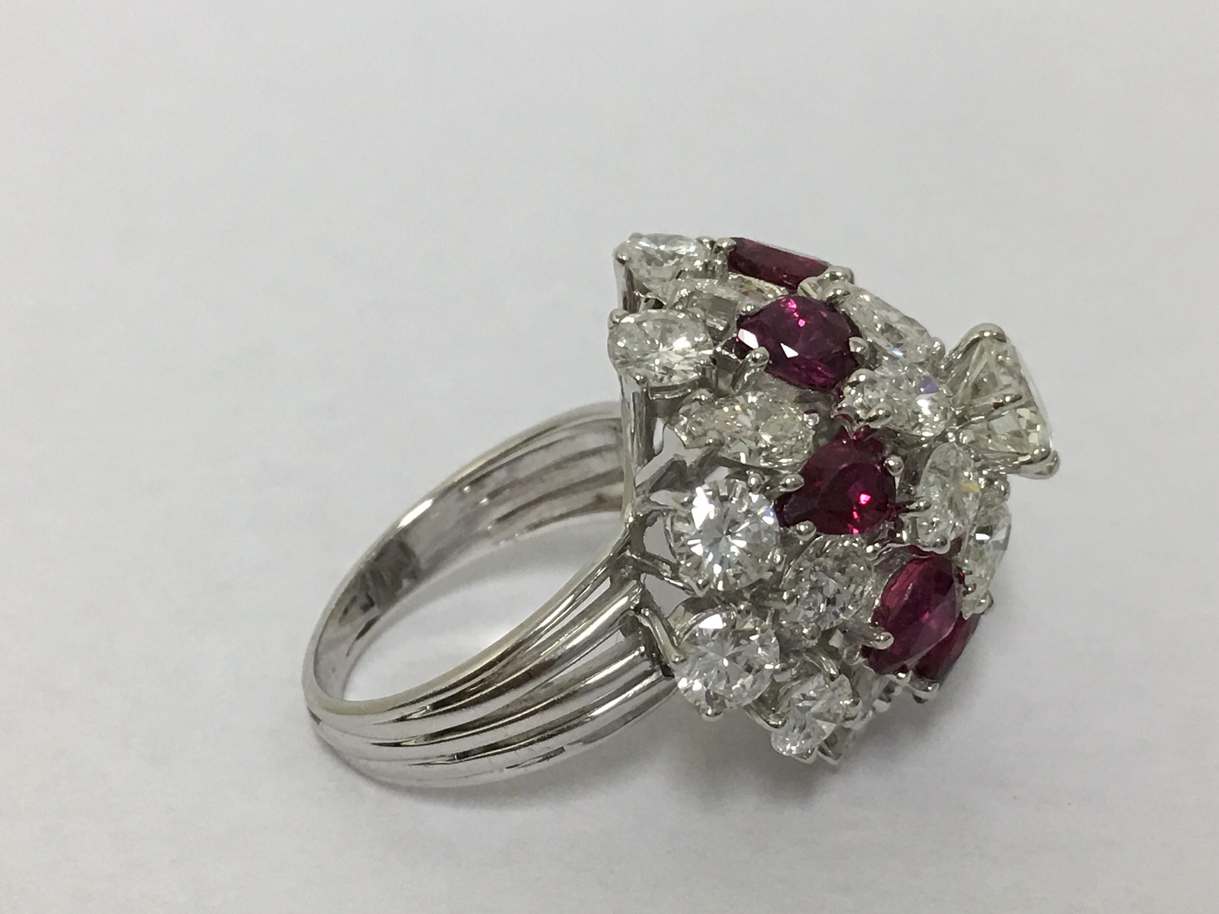 Natural no heat, not dyed and non treated Ruby and Diamonds set in Platinum.
One of a kind Dome design Ruby and Diamonds weight approx 8.5 Carat.
Size is 6.5 and can be resized.
