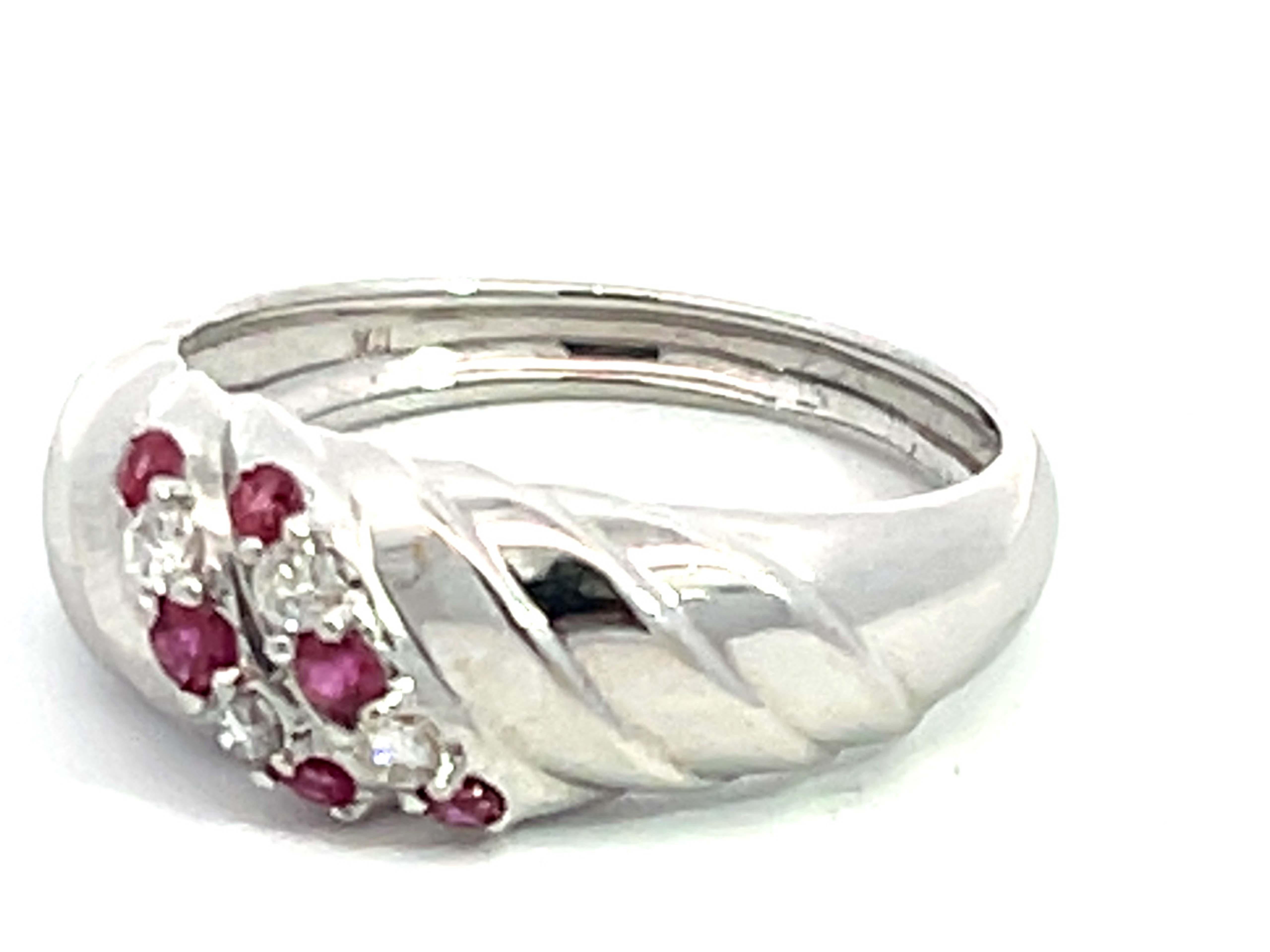 Brilliant Cut Ruby and Diamond Ripple Band in 14k White Gold For Sale