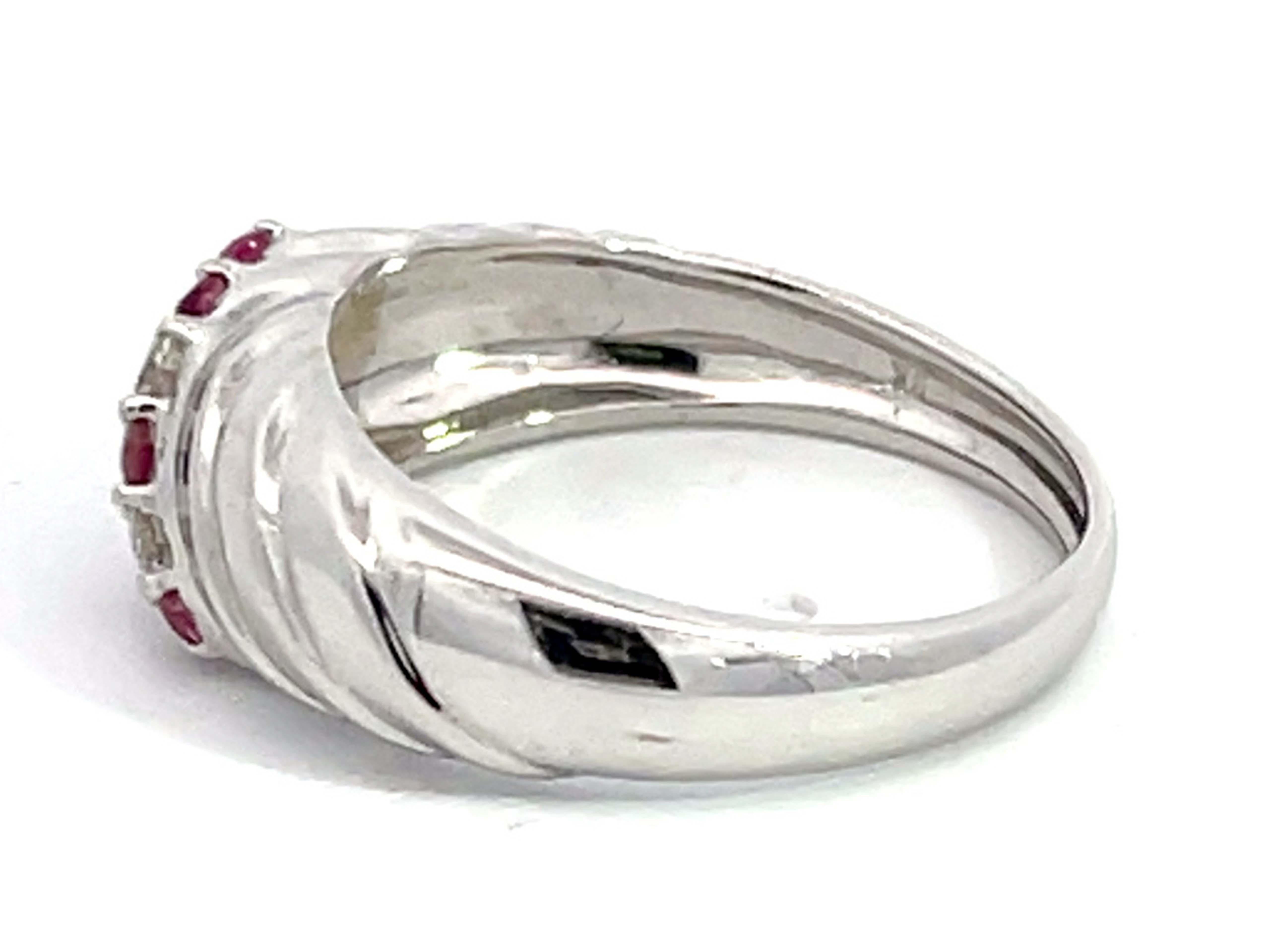 Women's Ruby and Diamond Ripple Band in 14k White Gold For Sale