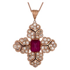 Ruby and Diamond Rose Gold Enamel Pendant Ruby and Diamond Rose Gold Enamel Pendant