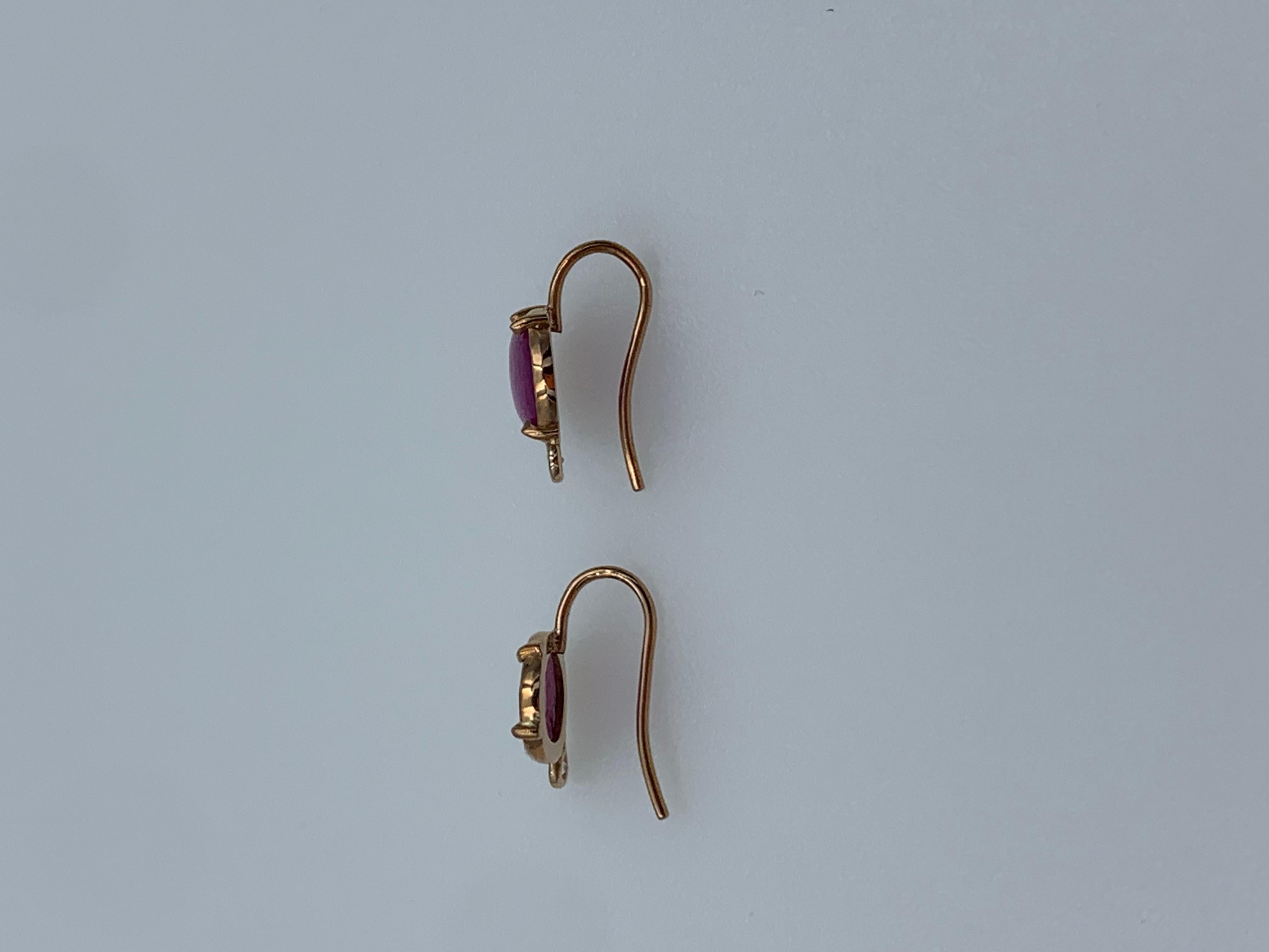 Rose Cut Ruby and Diamond Rose Gold Hook Earrings For Sale