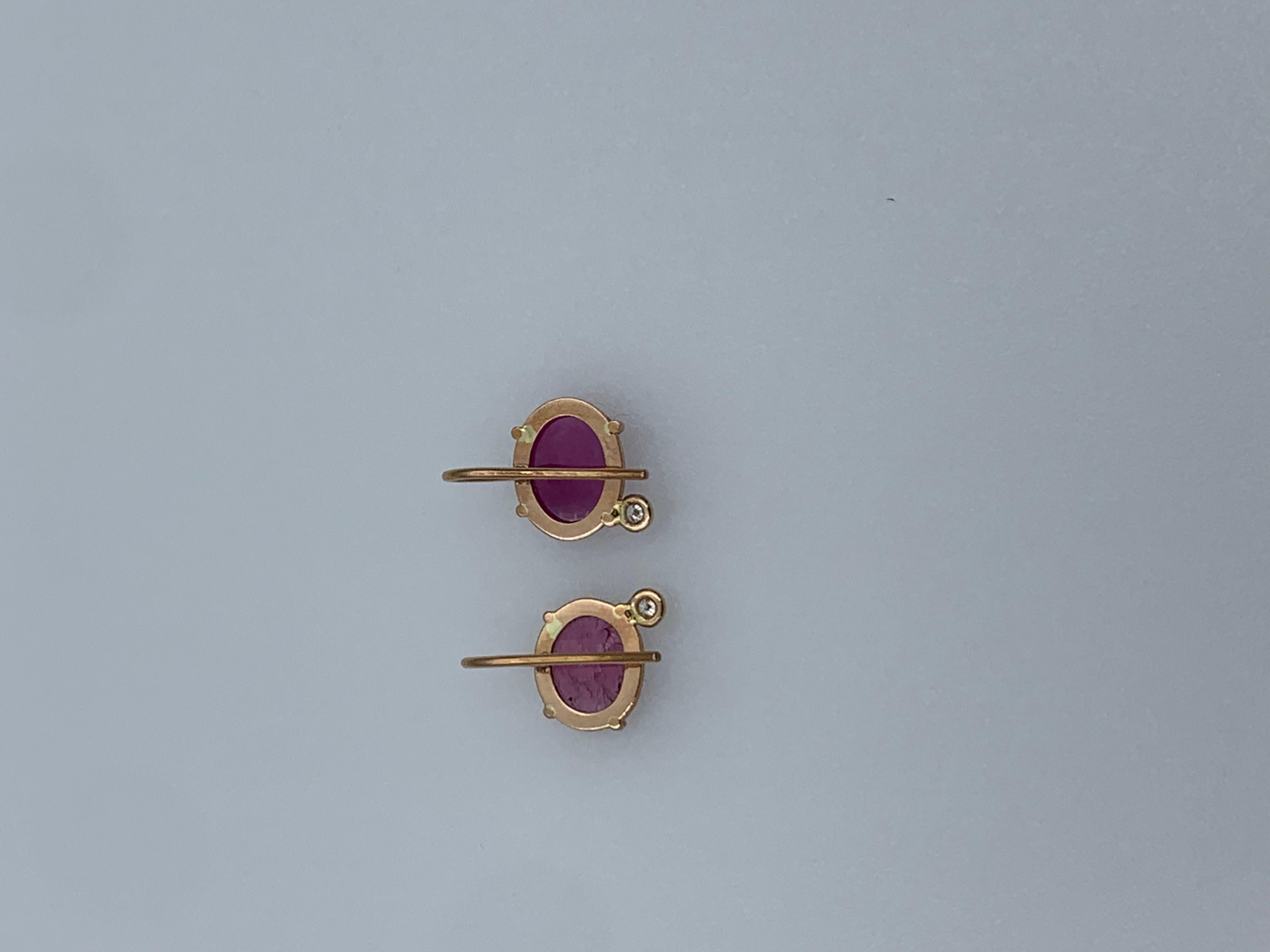 Ruby and Diamond Rose Gold Hook Earrings In New Condition For Sale In London, GB