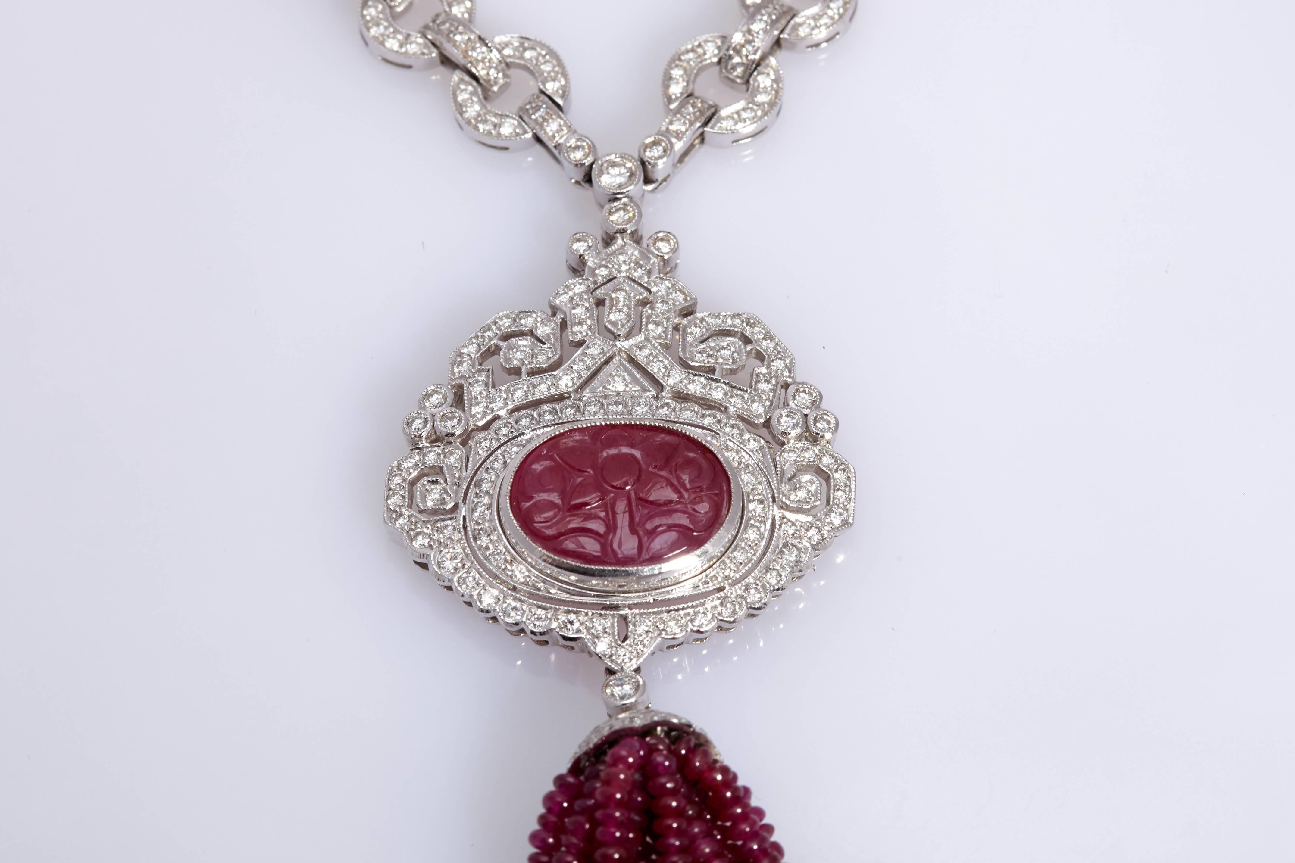 Ruby and Diamond Sautoir Necklace In Excellent Condition In New York, NY