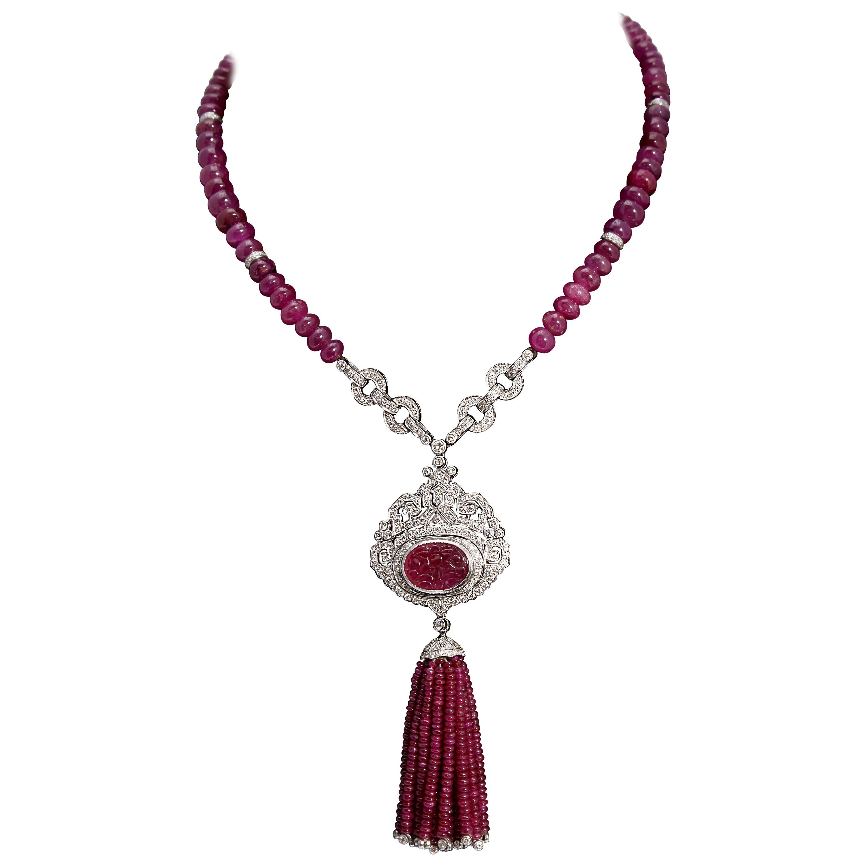 Ruby and Diamond Sautoir Necklace