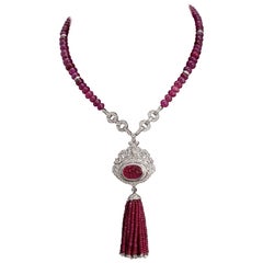 Vintage Ruby and Diamond Sautoir Necklace