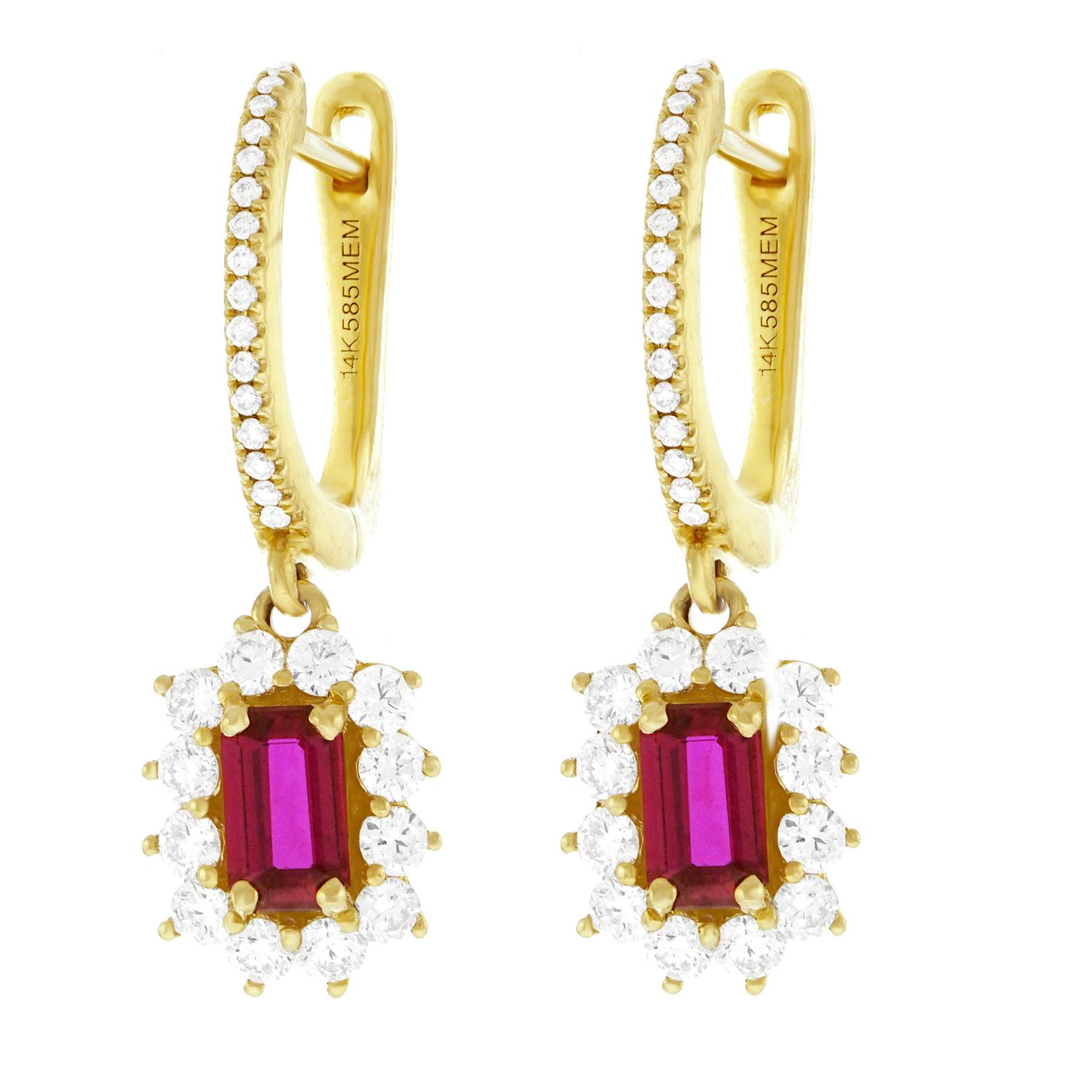 Ruby and Diamond Set Gold Drop Earrings In Excellent Condition In Litchfield, CT