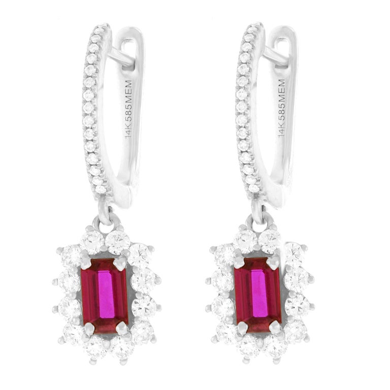 Ruby and Diamond Set Gold Drop Earrings For Sale at 1stDibs