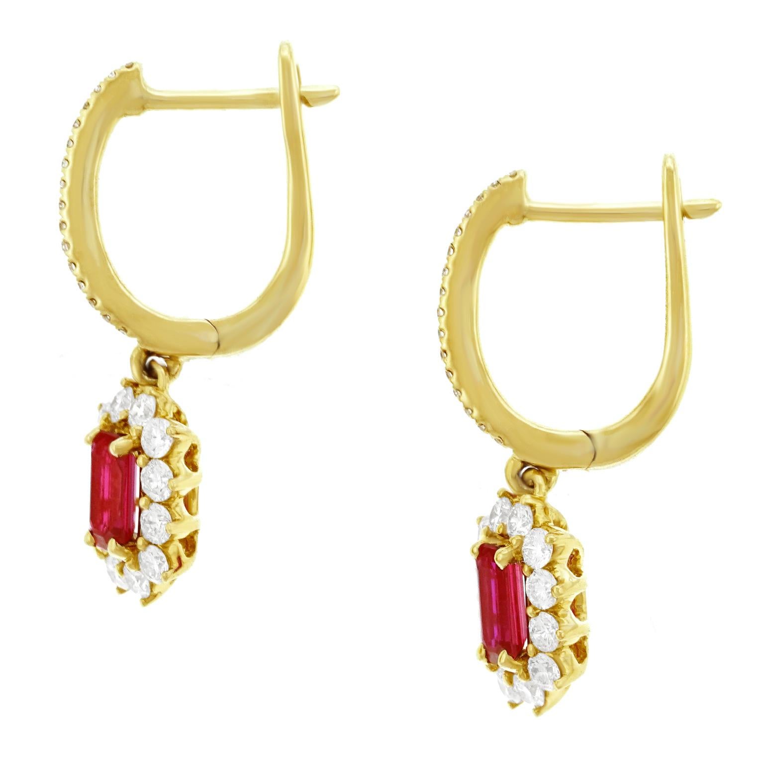 Ruby and Diamond Set Gold Drop Earrings 3