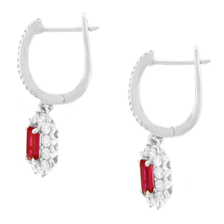 Ruby and Diamond Set Gold Drop Earrings For Sale at 1stDibs
