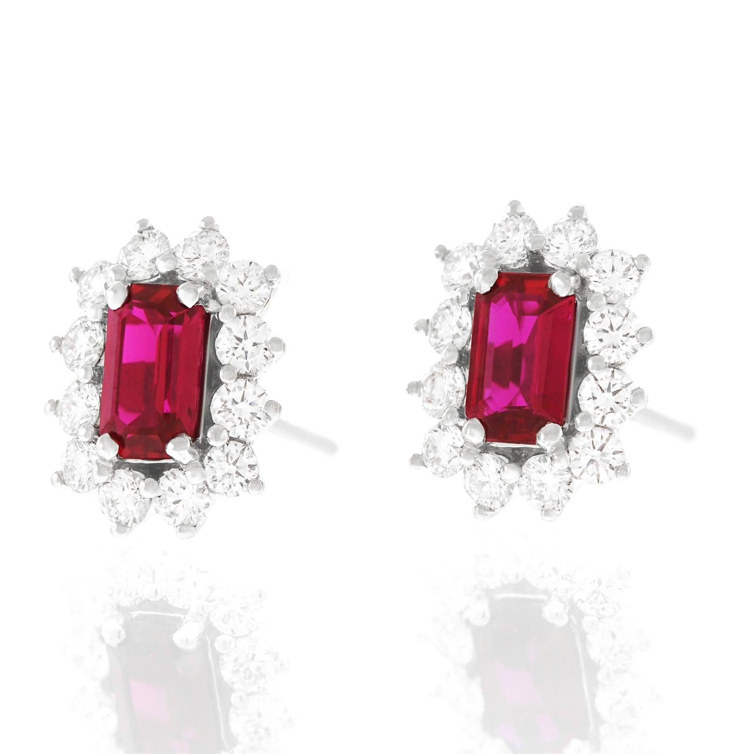 Ruby and Diamond Set Gold Stud Earrings In Excellent Condition In Litchfield, CT