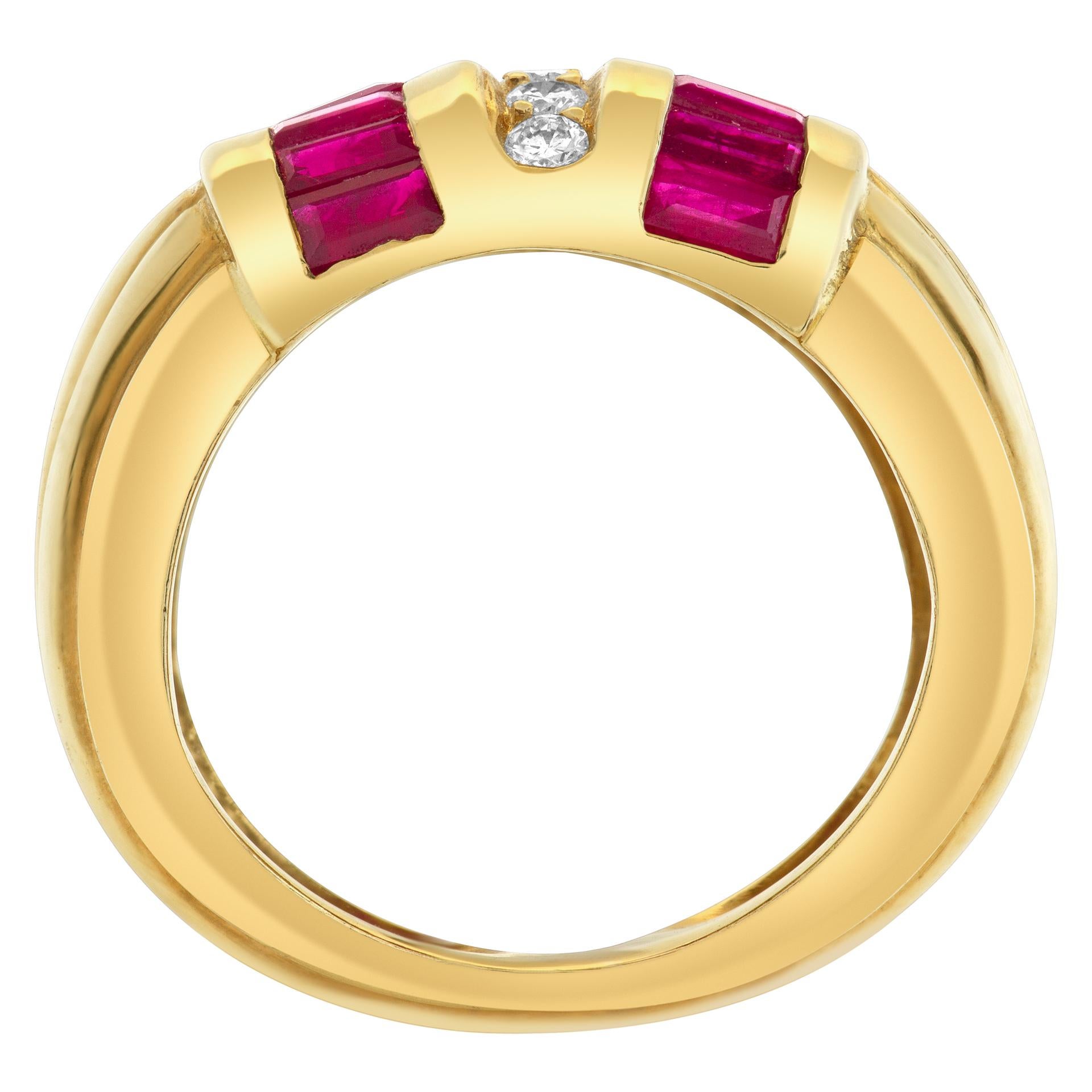 Women's Ruby and Diamond Set in 18k Yellow Gold Ring For Sale