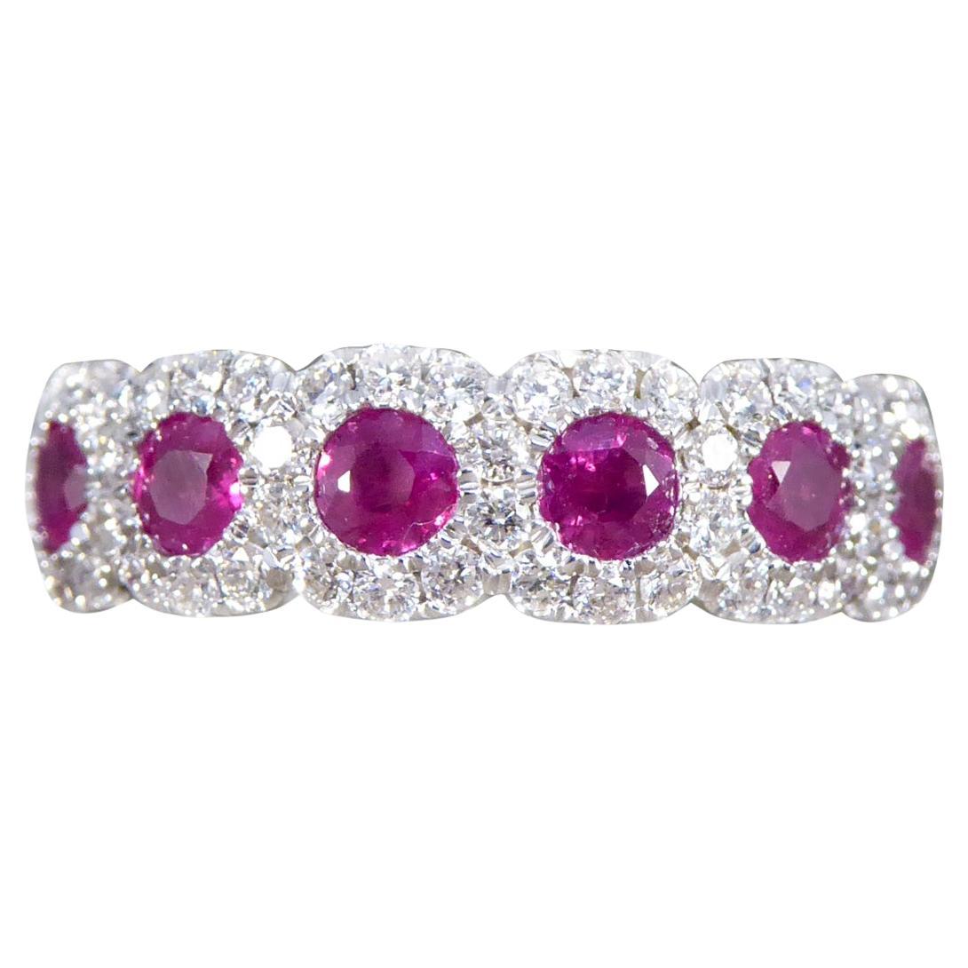 Ruby and Diamond Sextuple Cluster Ring in 18ct Yellow and White Gold For Sale