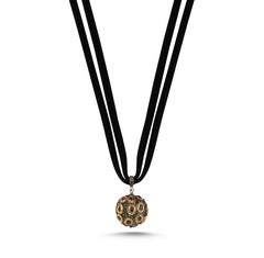 Oxidised Silver Ball Pendant with Ruby and Champagne Diamonds