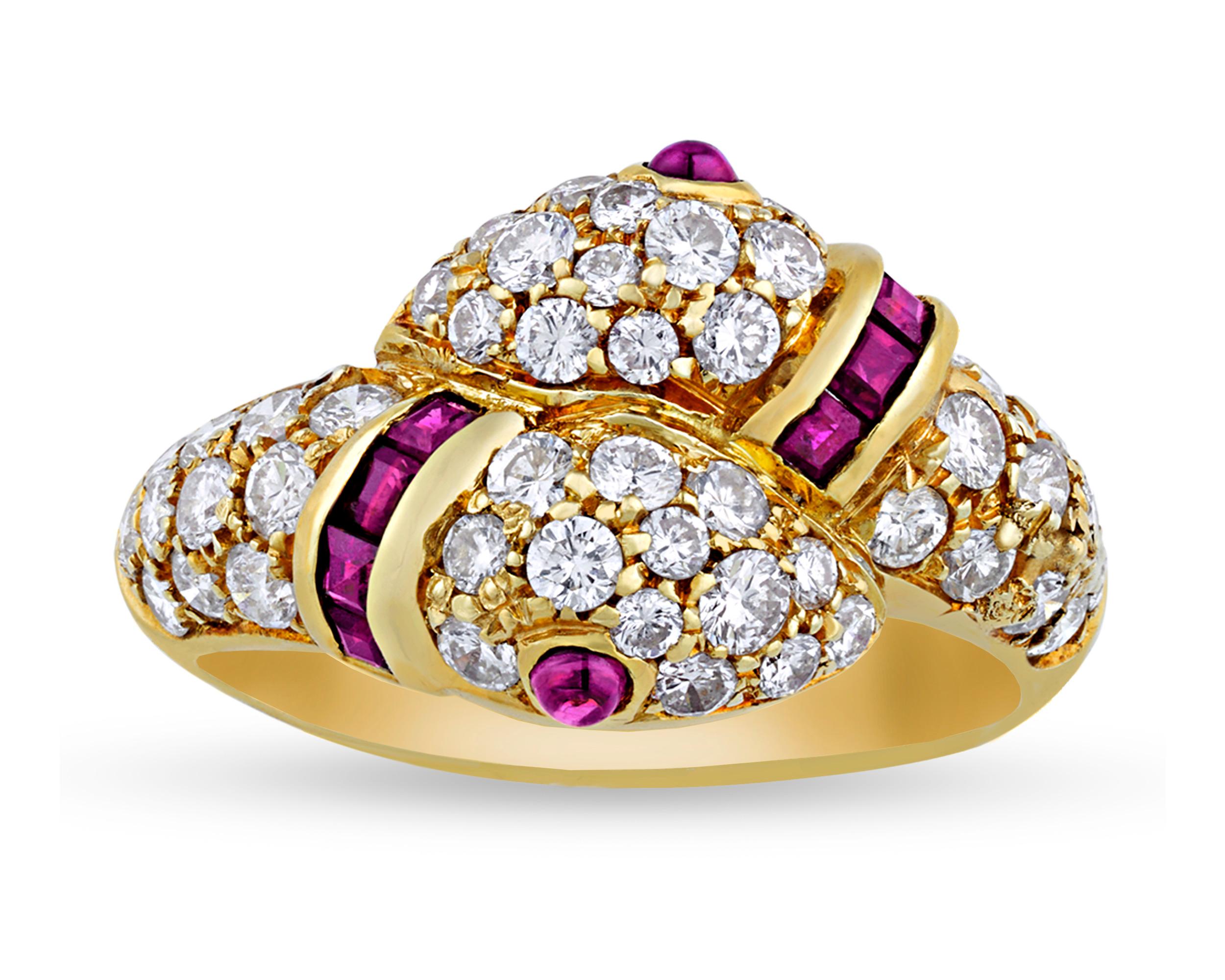 Details about   Red Ruby & Diamond Women's Cocktail Vintage Snake-coil Ring 14k Yellow Gold Over 