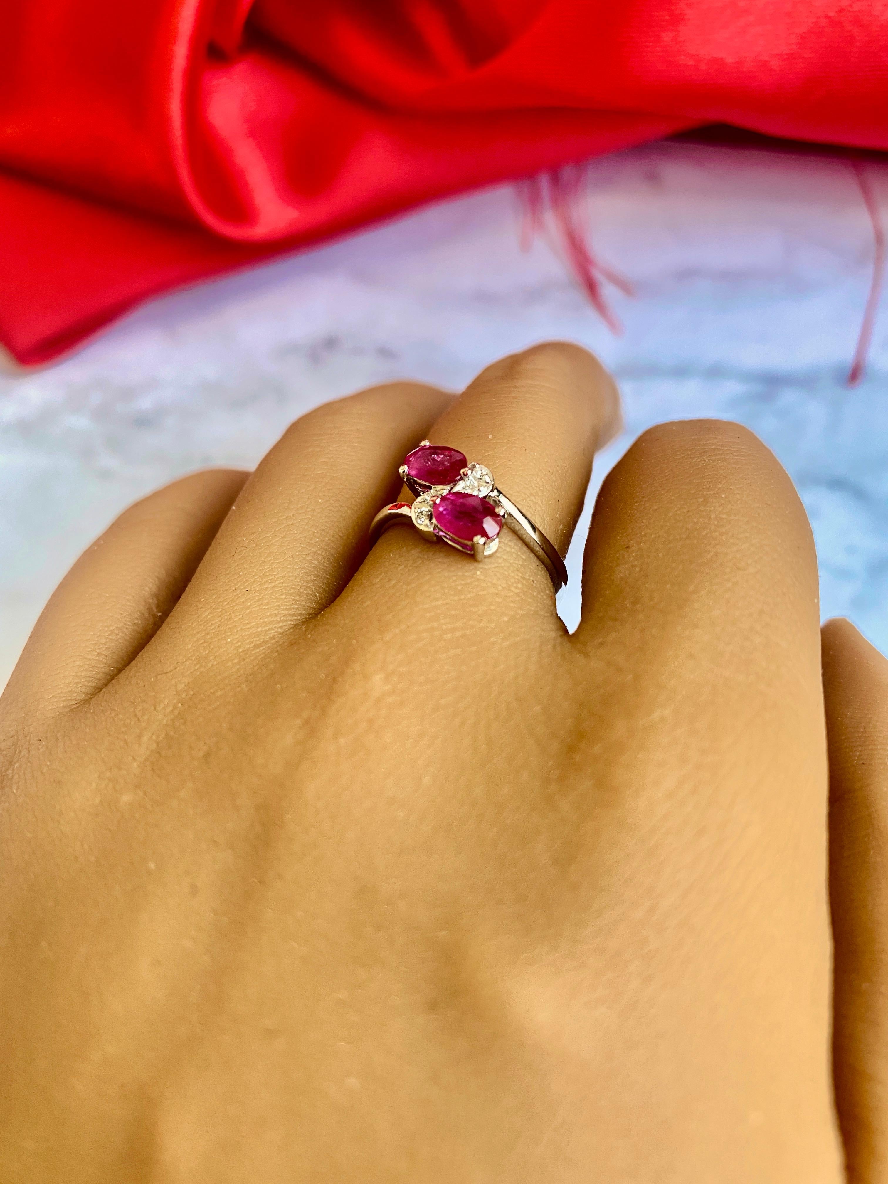 Oval Cut Ruby and Diamond Solitaire Ring with Natural Gemstone, 2 Stone Ring in 14k Gold For Sale