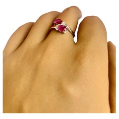 Ruby and Diamond Solitaire Ring with Natural Gemstone, 2 Stone Ring in 14k Gold