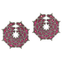 Ruby and Diamond Spider Web Spiral Earrings