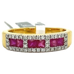 Bracelet empilable en or jaune 14k avec rubis et diamants