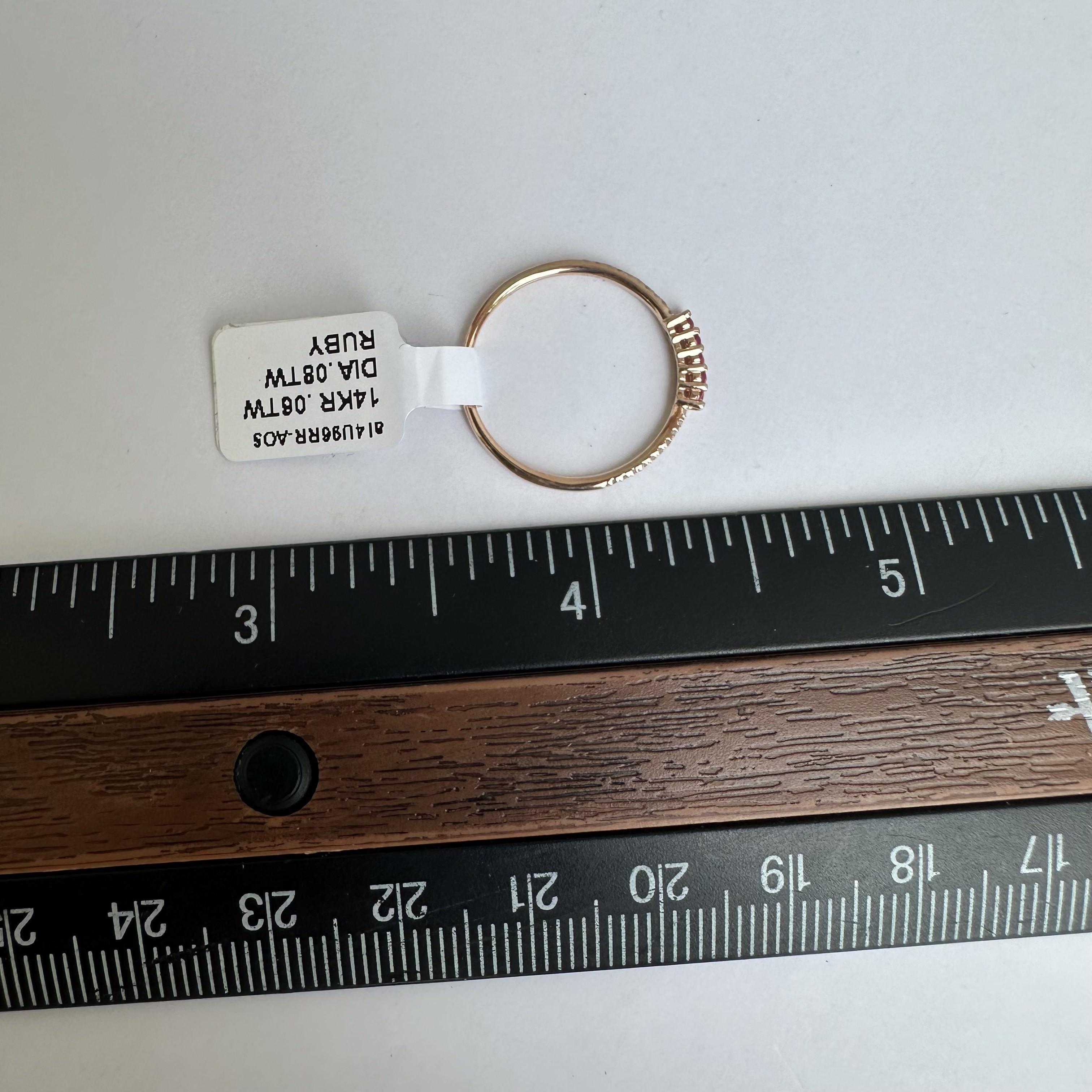 Round Cut Ruby and Diamond Stackable Band in 14kt Rose Gold - Size 6.5, New For Sale