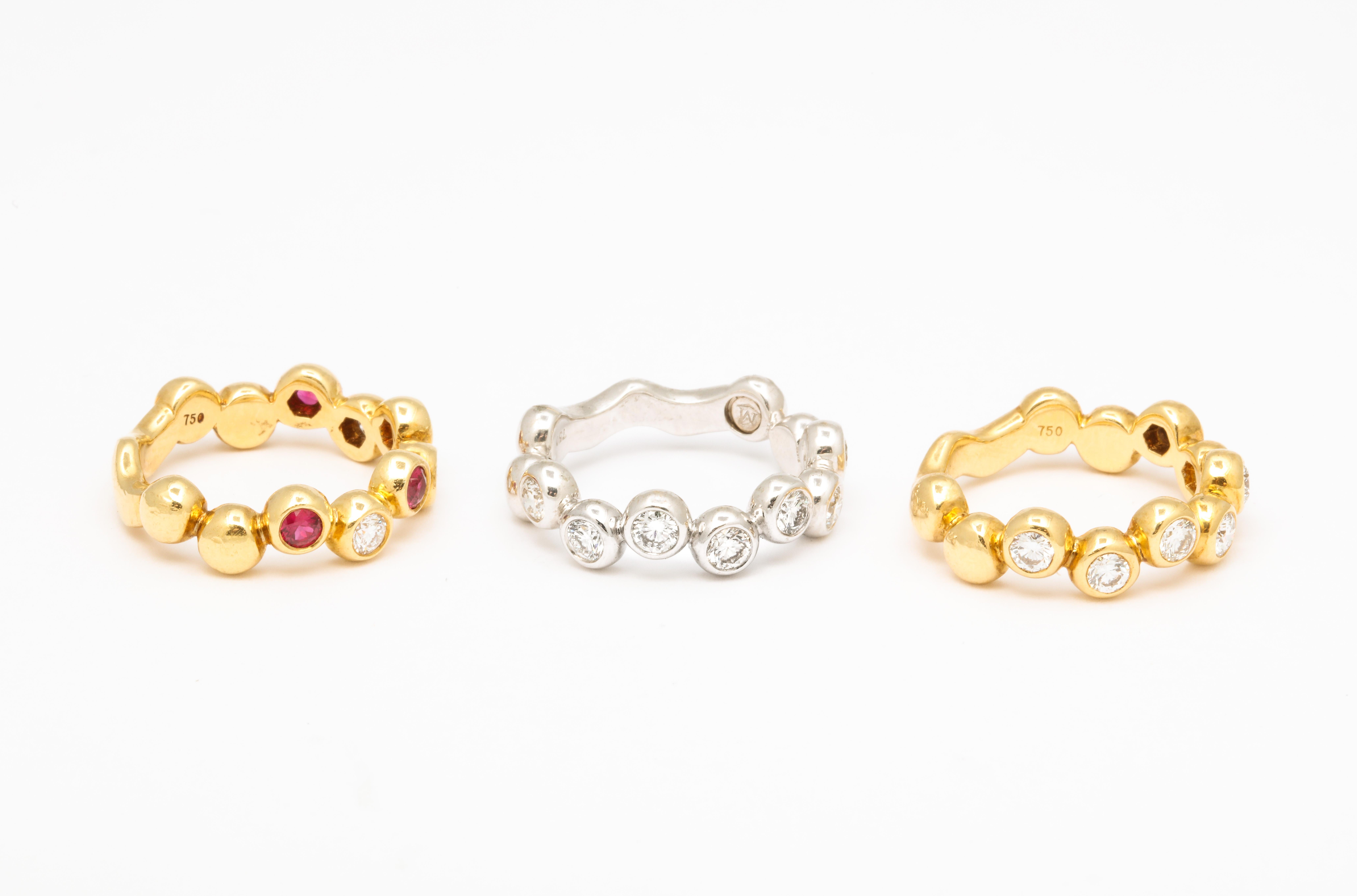 Ruby and Diamond Stacking Bands Set For Sale 1