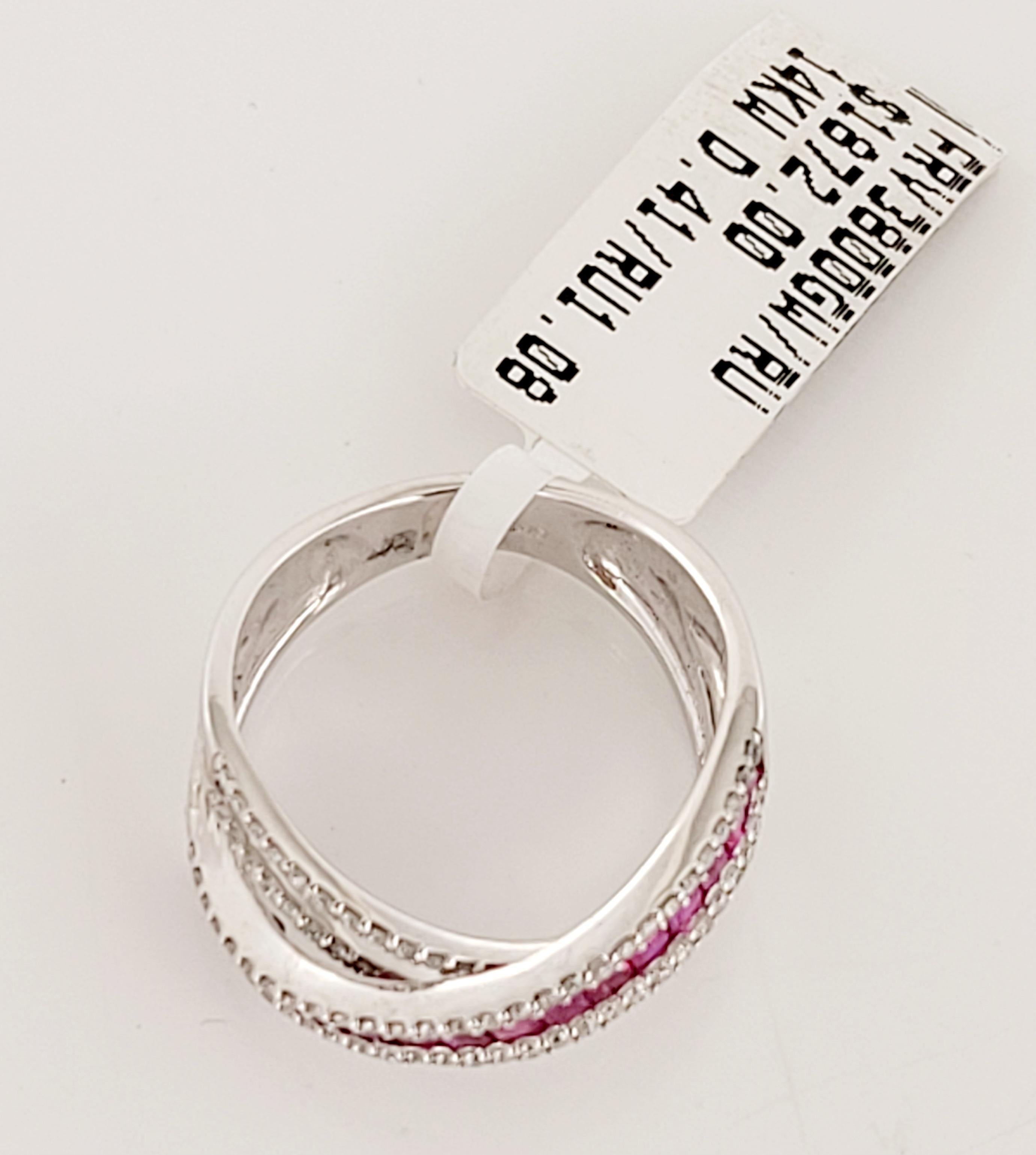Statement-Ring mit Rubin und Diamant aus 14K Weißgold Größe 6,75 (Carréeschliff) im Angebot