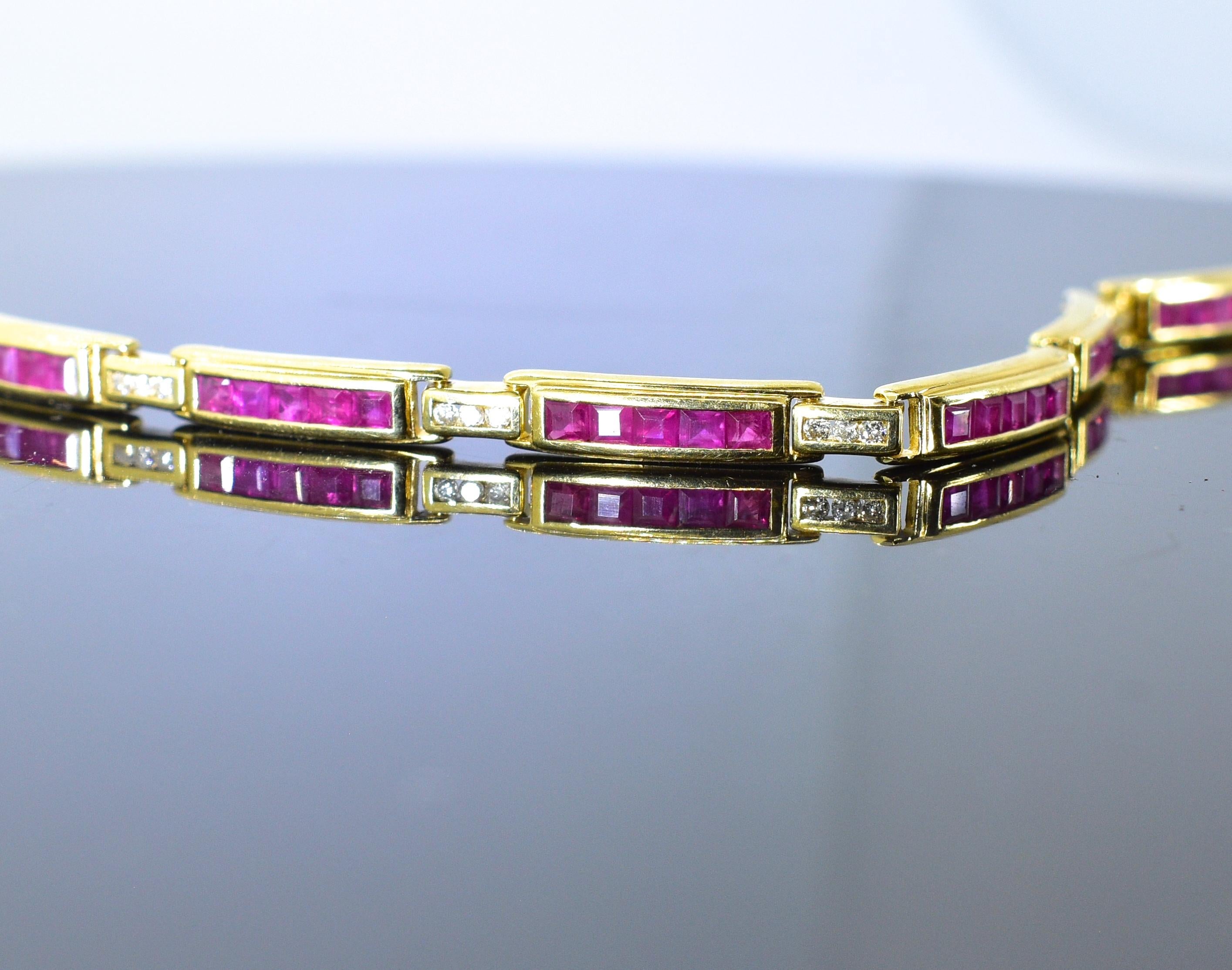 Contemporary Ruby and Diamond Straight-Line Bracelet