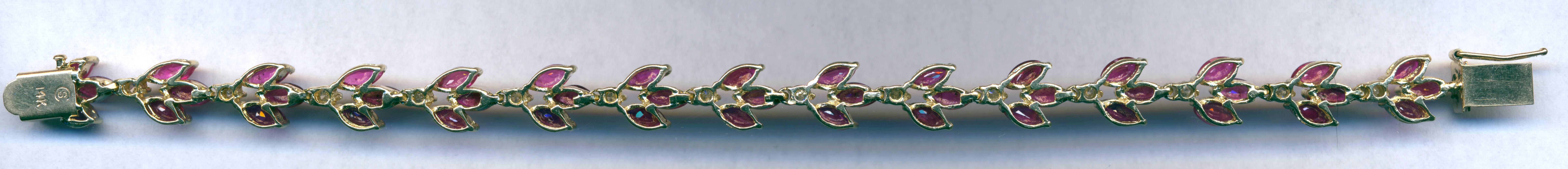 Women's or Men's Ruby and Diamond Straight Line Custom Tennis Link Bracelet in 14 Karat Gold For Sale