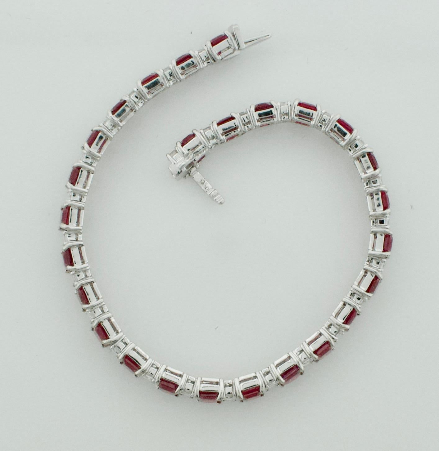 Ruby and Diamond Straight Line 'Tennis' Bracelet in Platinum In New Condition In Wailea, HI