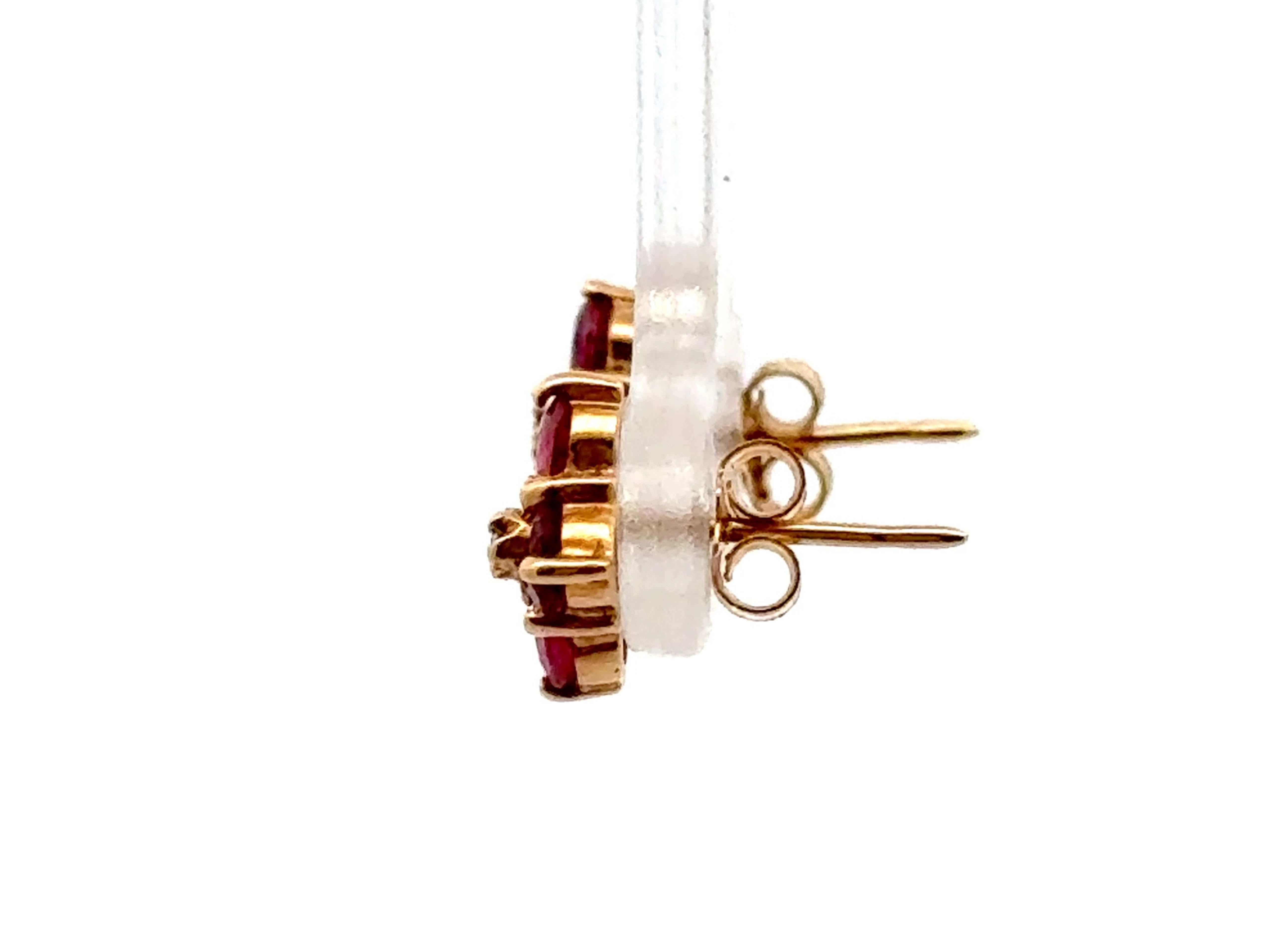Women's Ruby and Diamond Stud Earrings 14k Yellow Gold For Sale