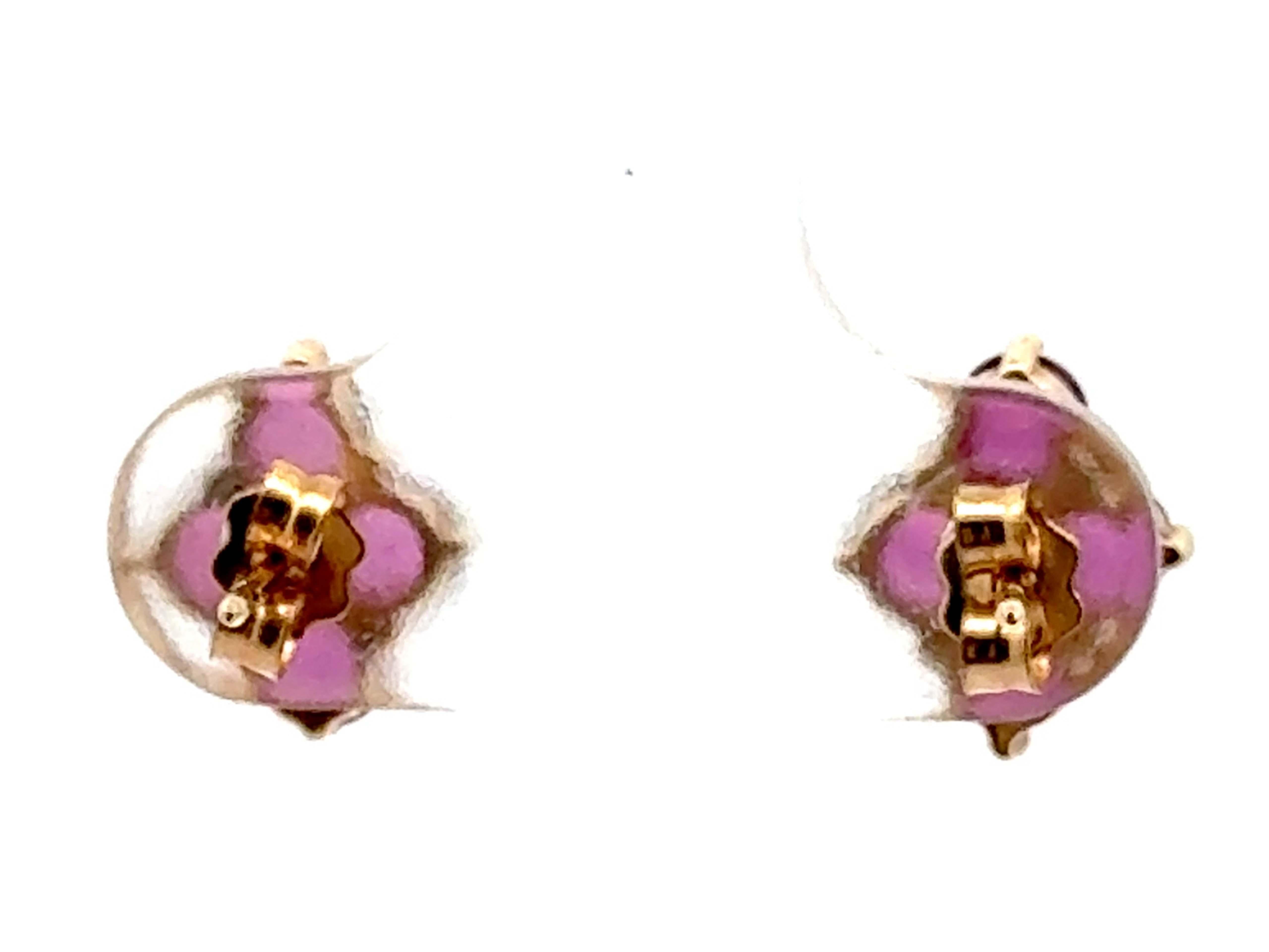Ruby and Diamond Stud Earrings 14k Yellow Gold For Sale 1