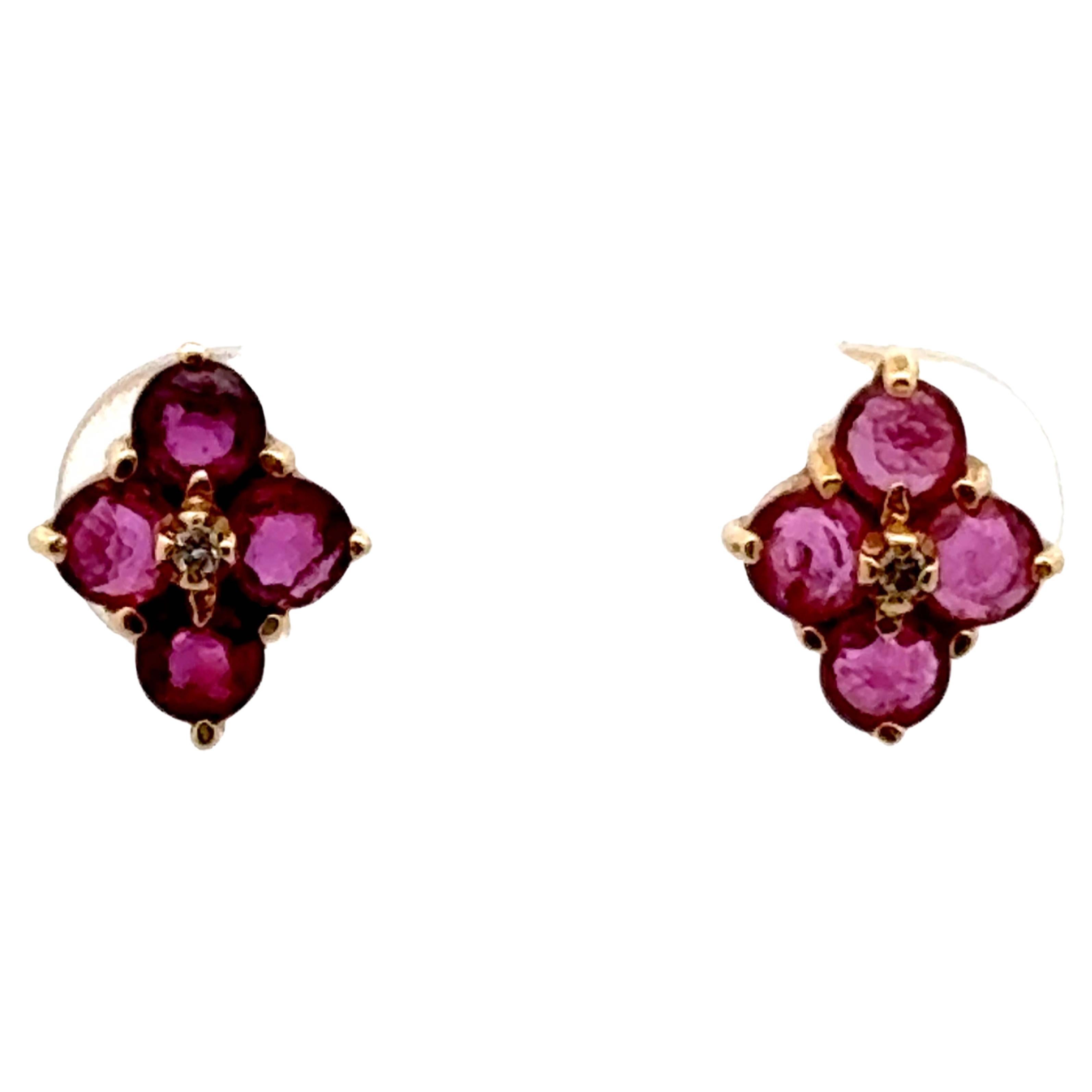 Ohrstecker mit Rubin und Diamant 14k Gelbgold