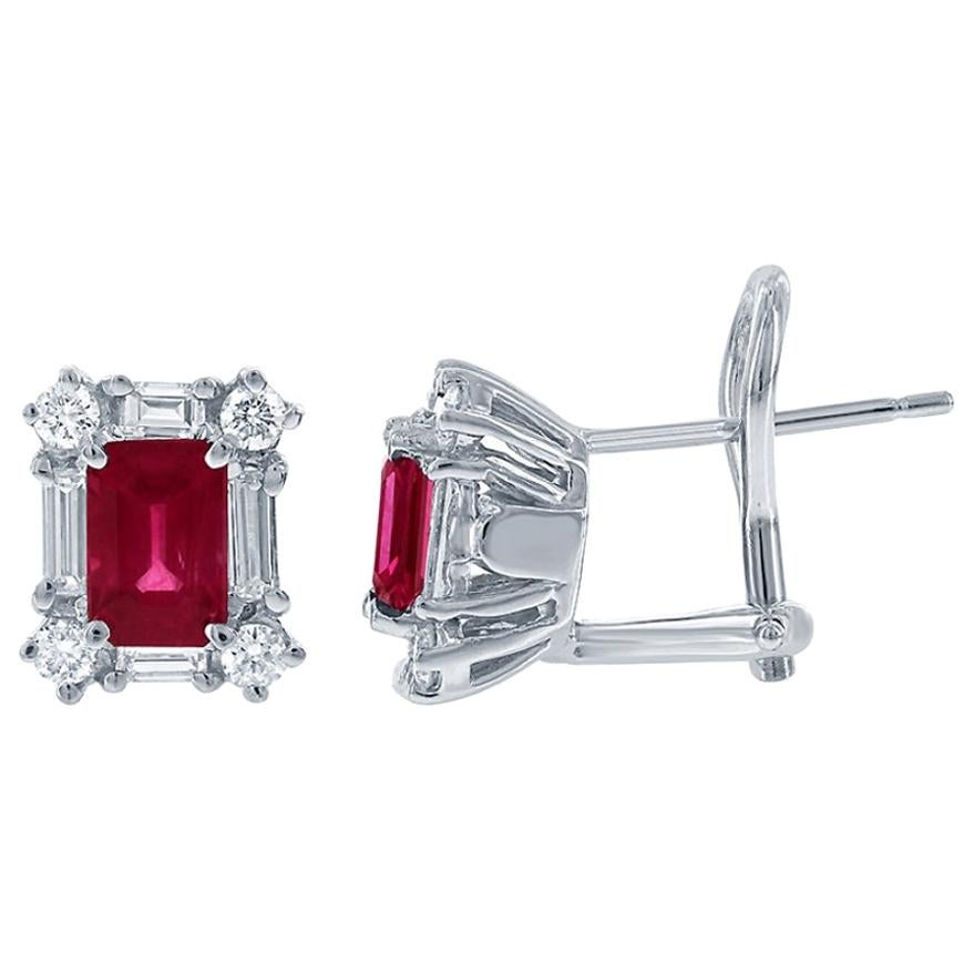 Ruby and Diamond Stud Earrings, 2.40 Carat of Ruby and 1.50ct in 18kt White Gold For Sale