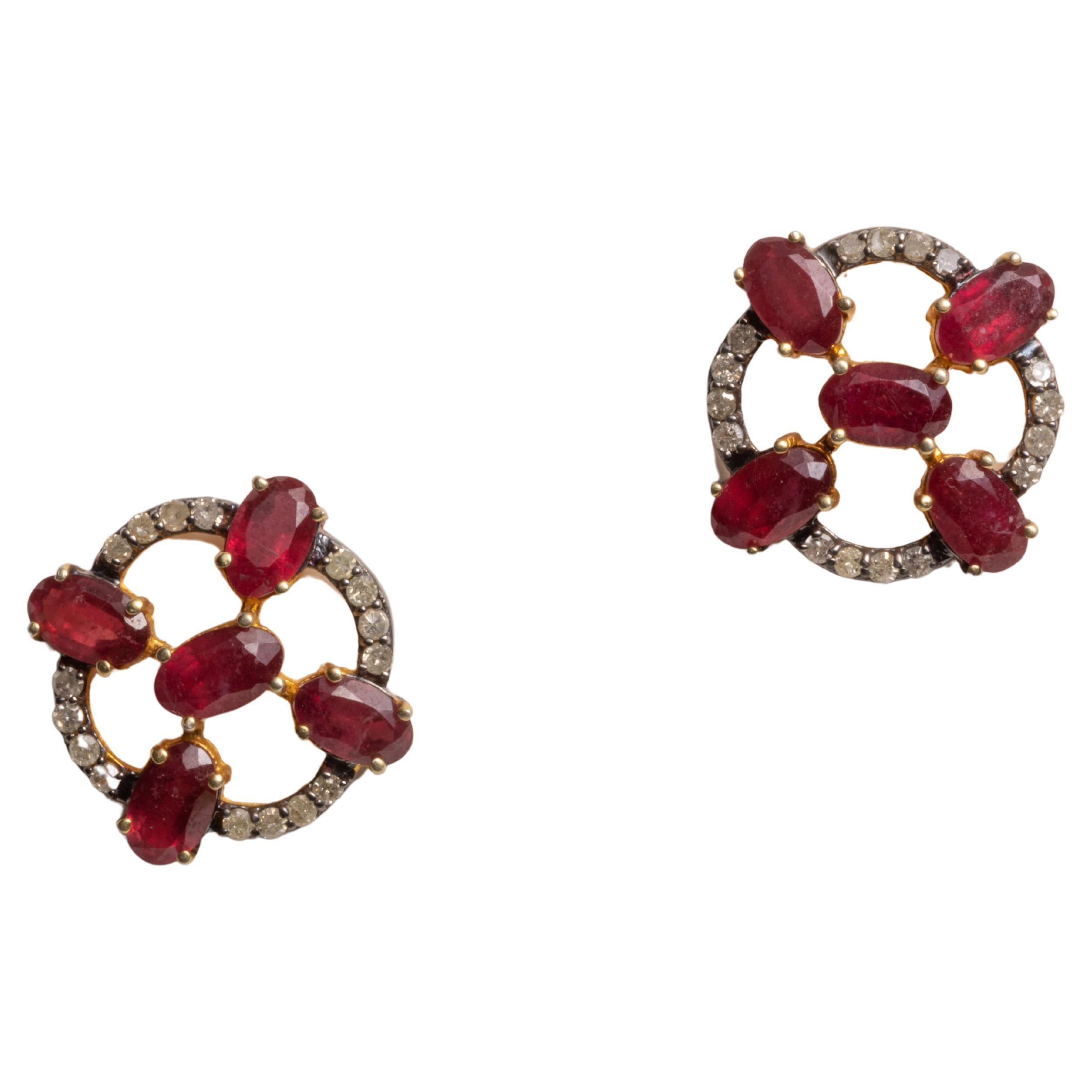Ruby and Diamond Stud Earrings For Sale