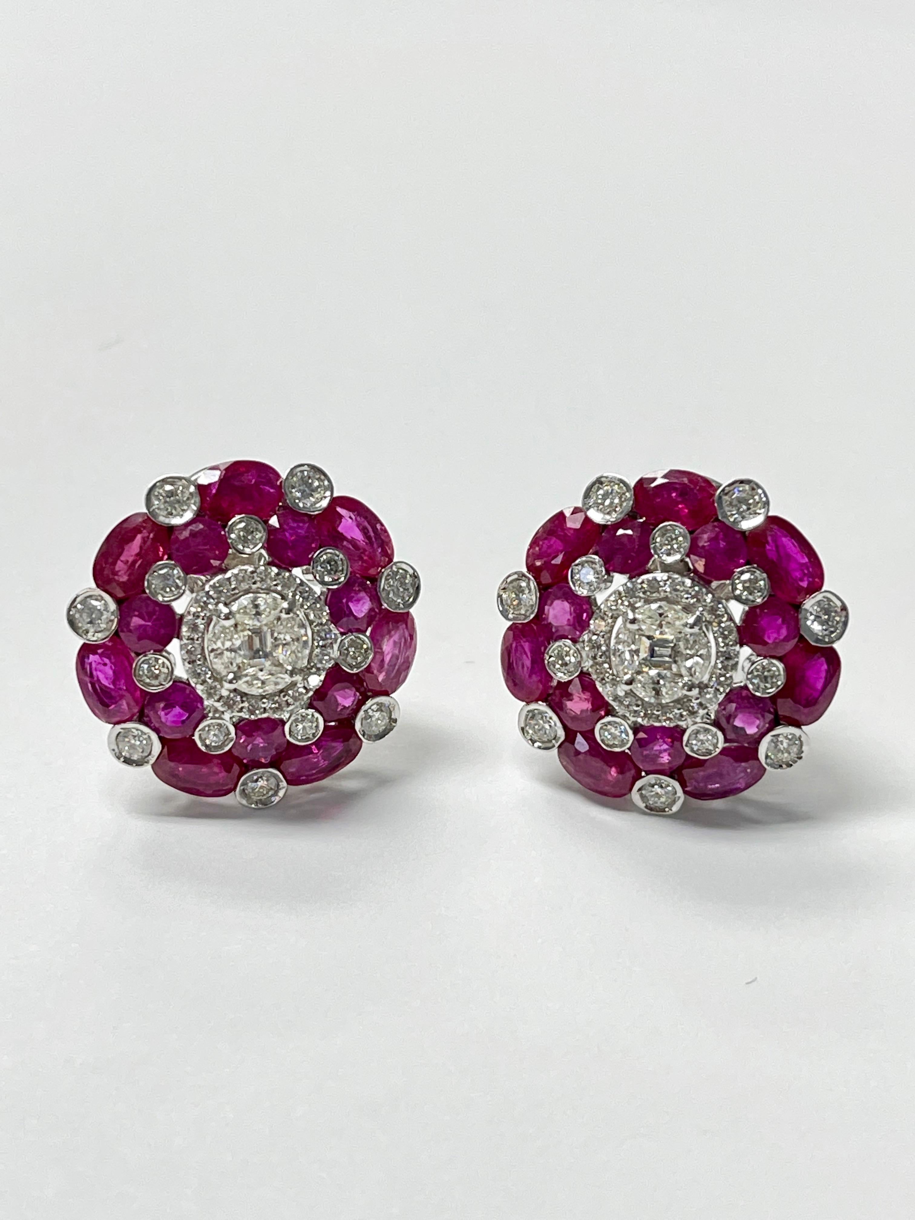 Ruby and Diamond Stud Earrings in White Gold For Sale 4
