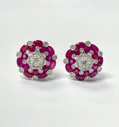 Ruby and Diamond Stud Earrings in White Gold.