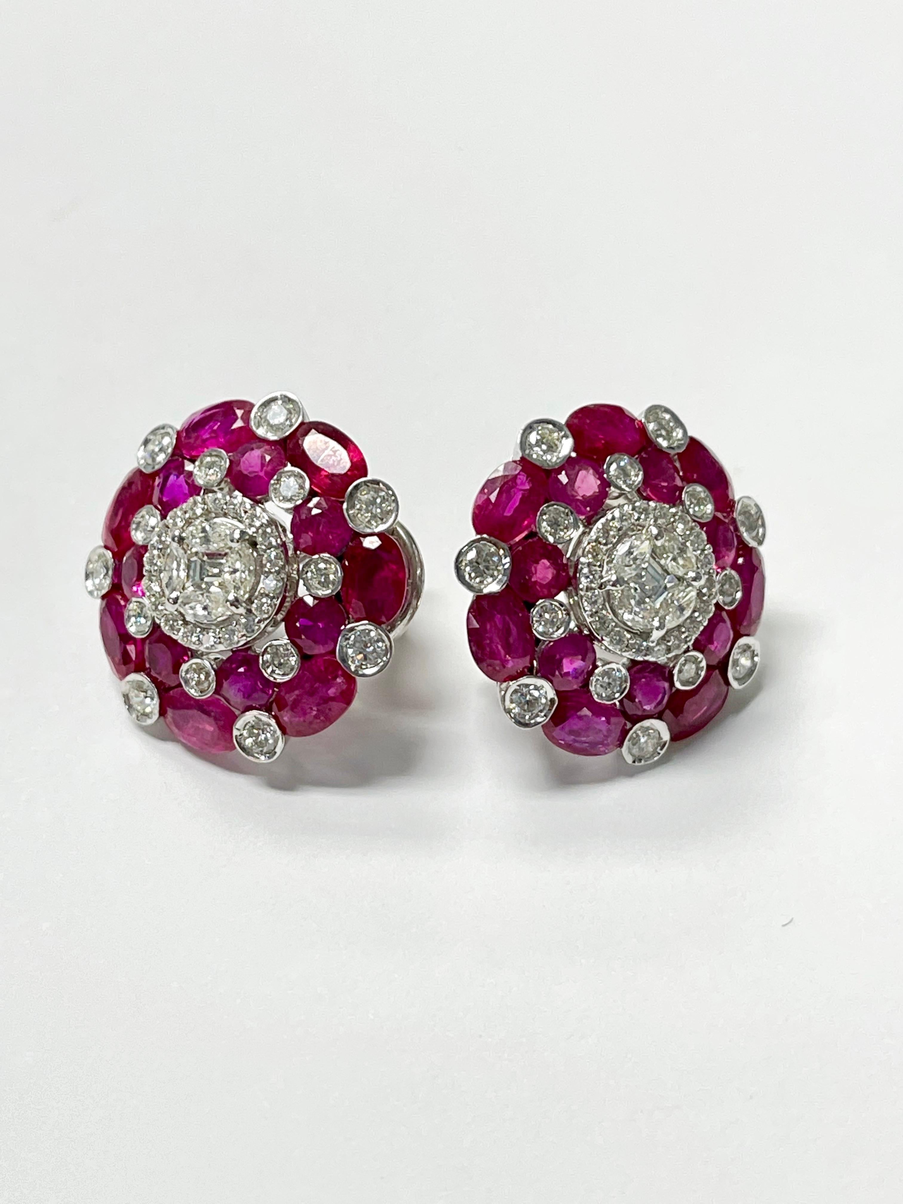 Women's Ruby and Diamond Stud Earrings in White Gold For Sale