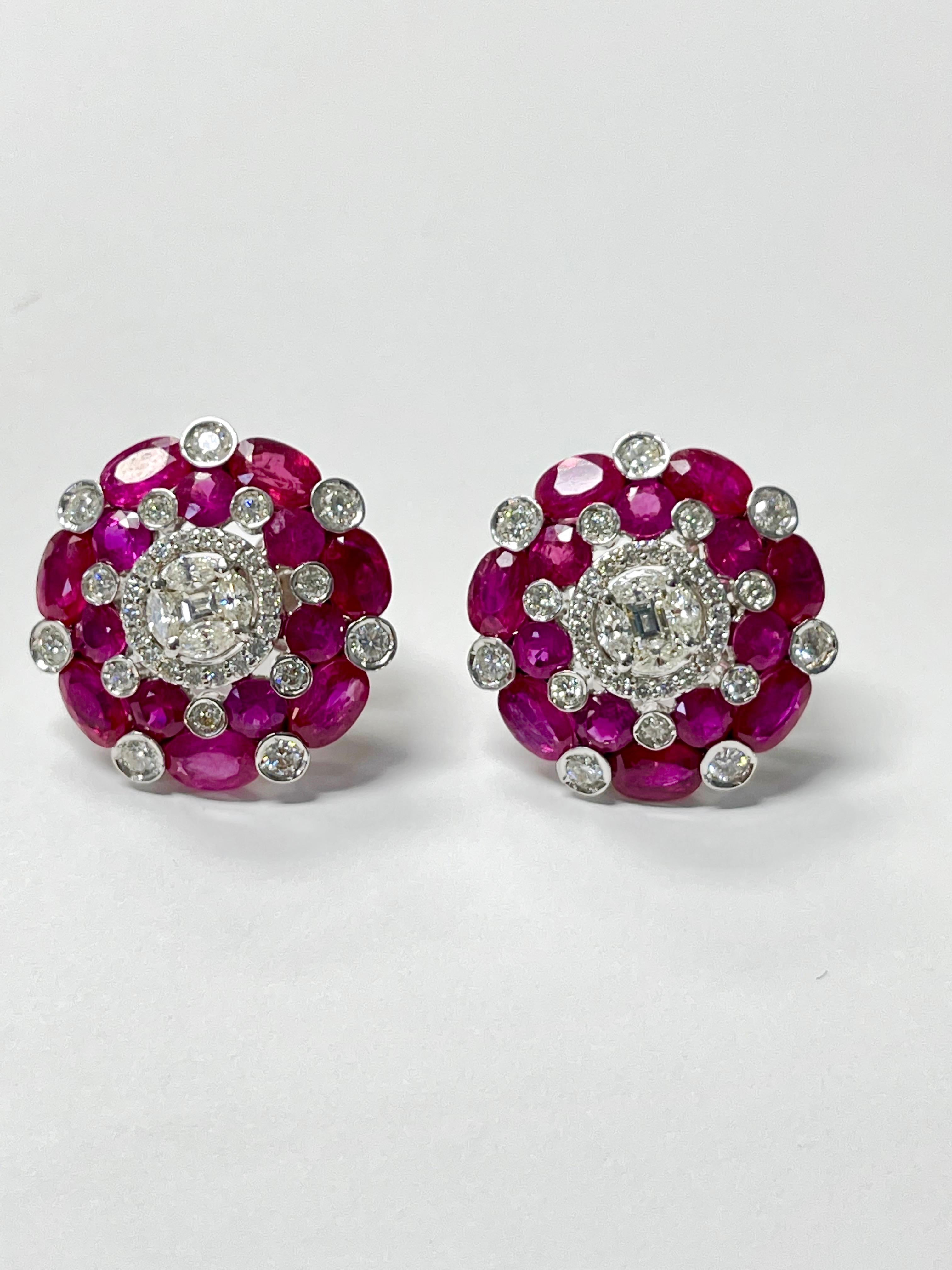 Ruby and Diamond Stud Earrings in White Gold For Sale 1