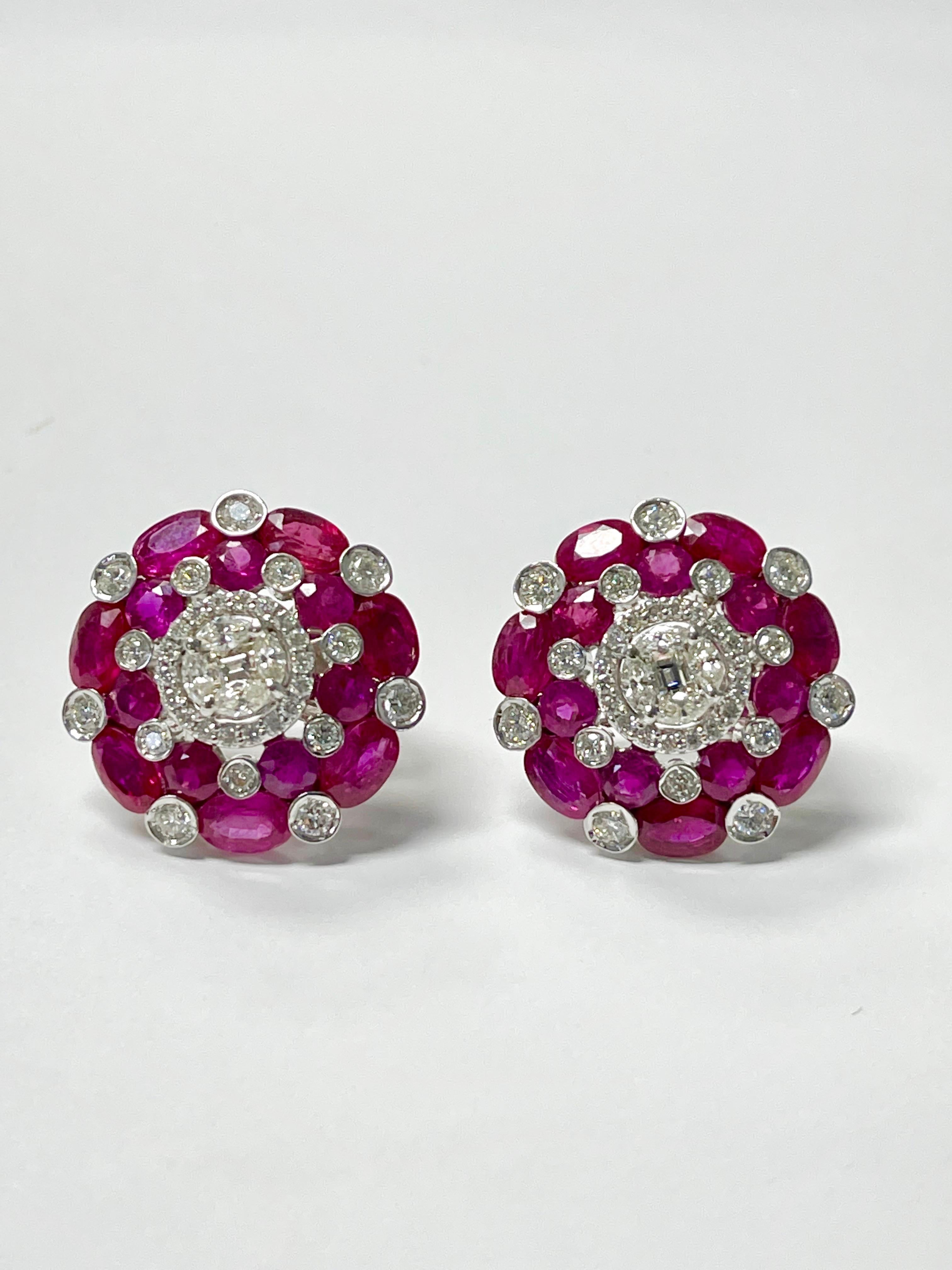 Ruby and Diamond Stud Earrings in White Gold For Sale 2