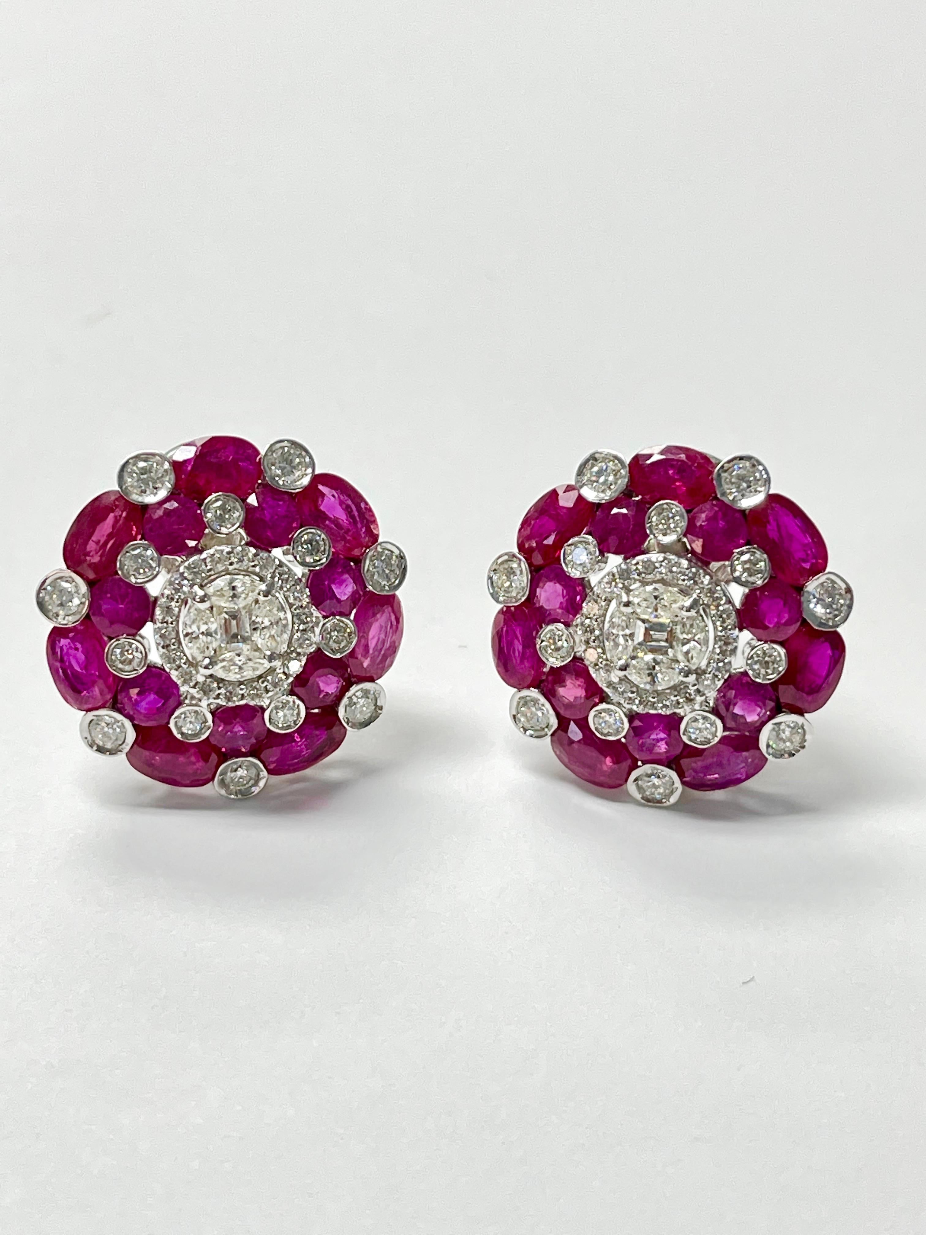 Ruby and Diamond Stud Earrings in White Gold For Sale 3