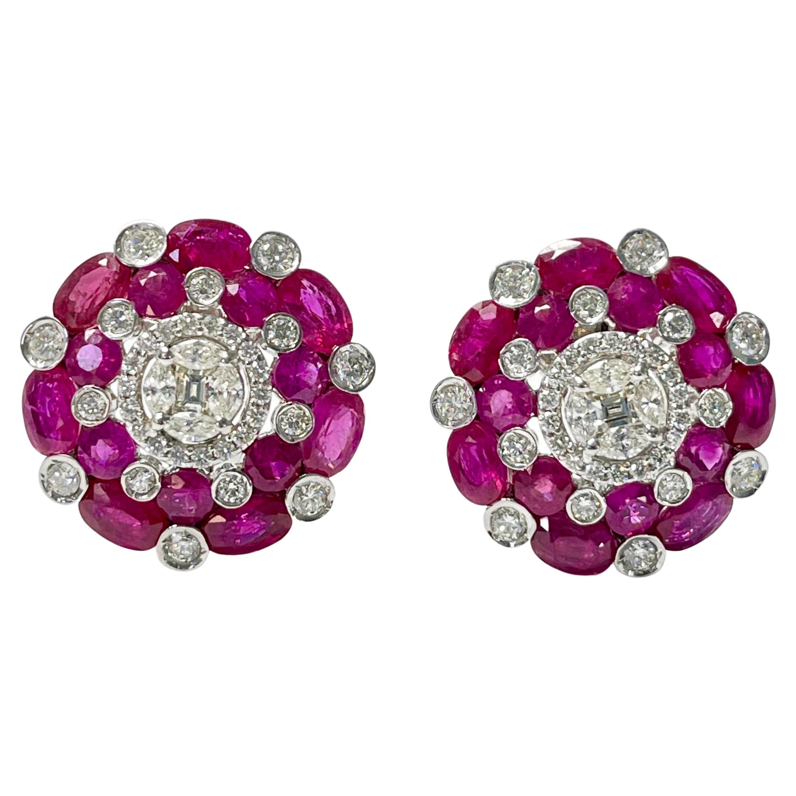 Ruby and Diamond Stud Earrings in White Gold For Sale