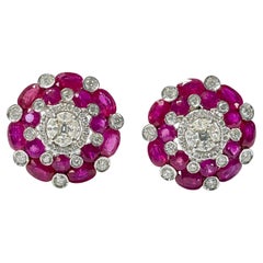 Ruby and Diamond Stud Earrings in White Gold.