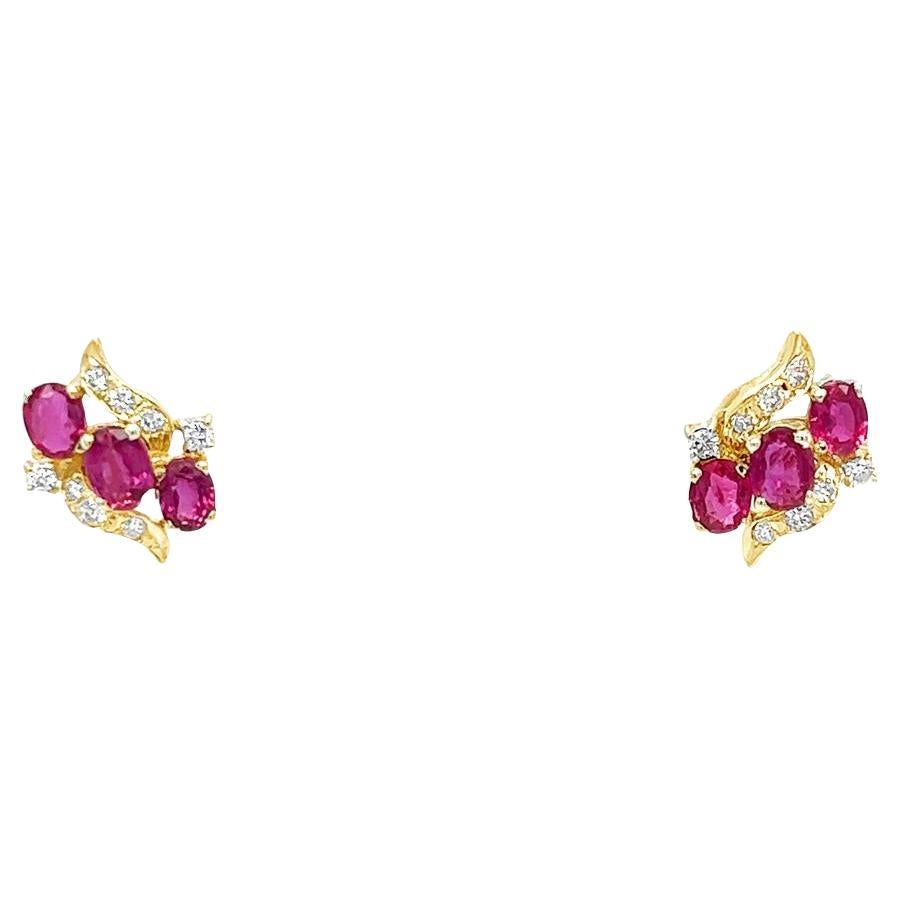 Ruby and Diamond Stud Earrings in Yellow Gold