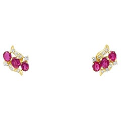Ruby and Diamond Stud Earrings in Yellow Gold