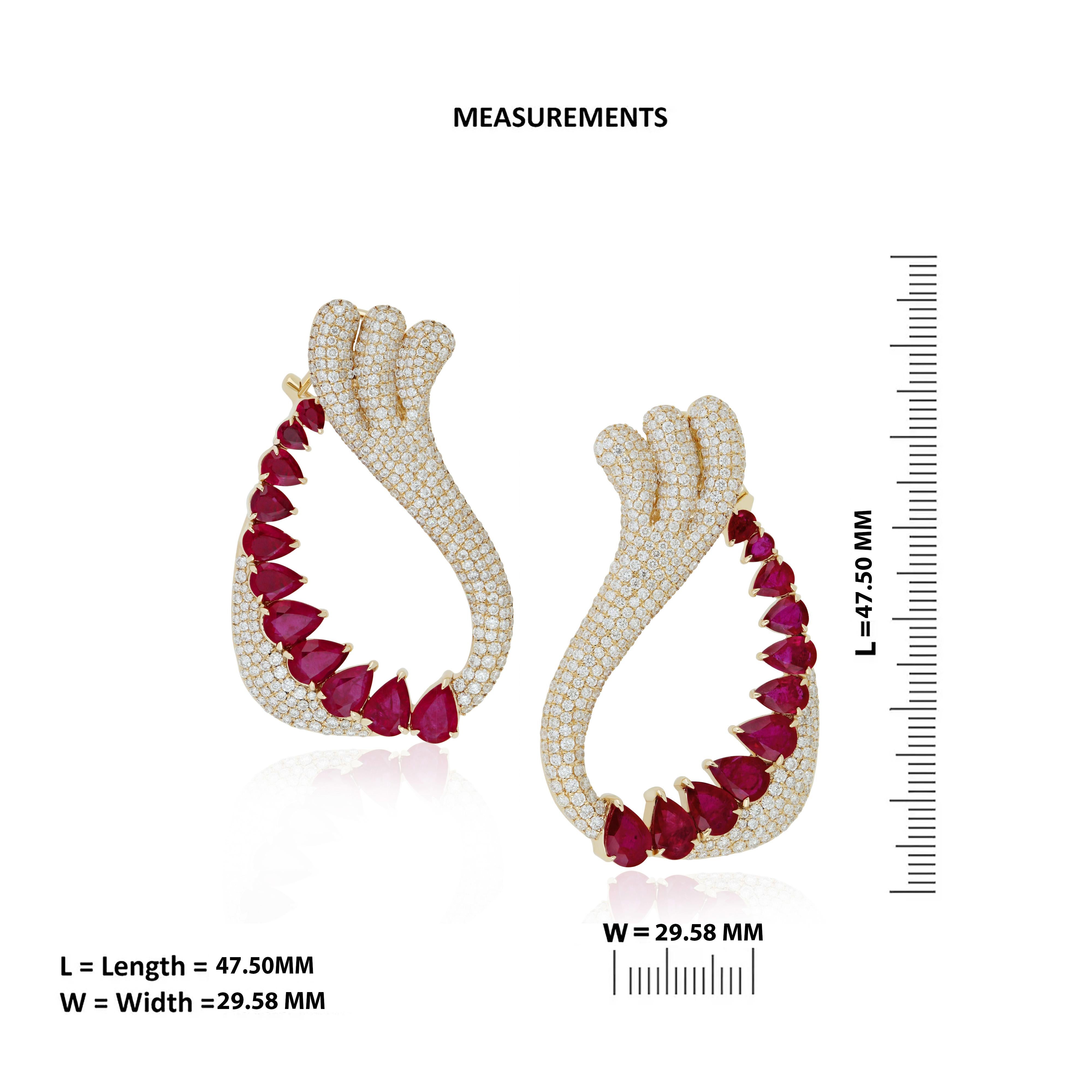 Boucles d'oreilles en or jaune 14K serties de rubis et de diamants en vente 1