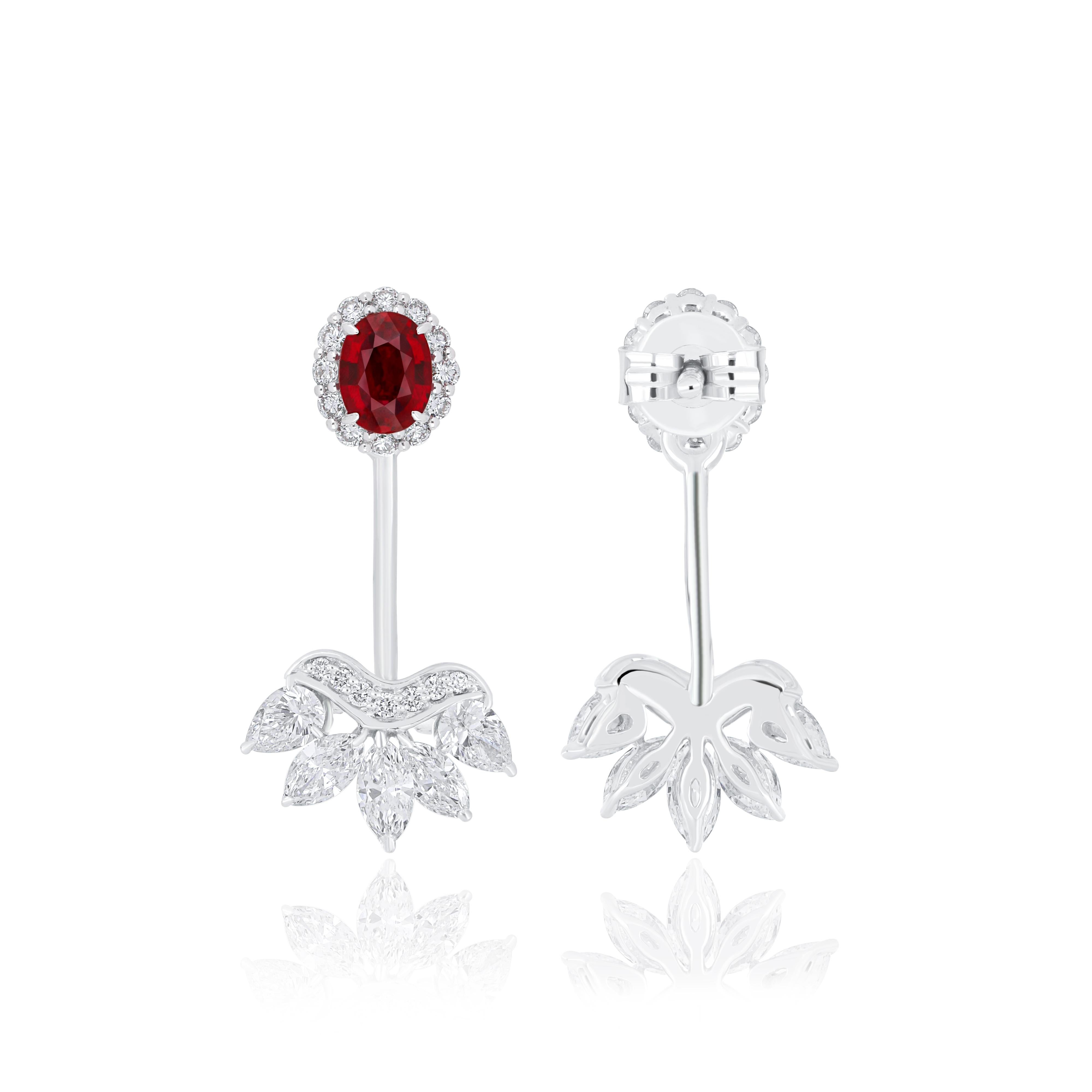 Ruby and Diamond Studded Earrings in 18 Karat White Gold In New Condition For Sale In JAIPUR, IN