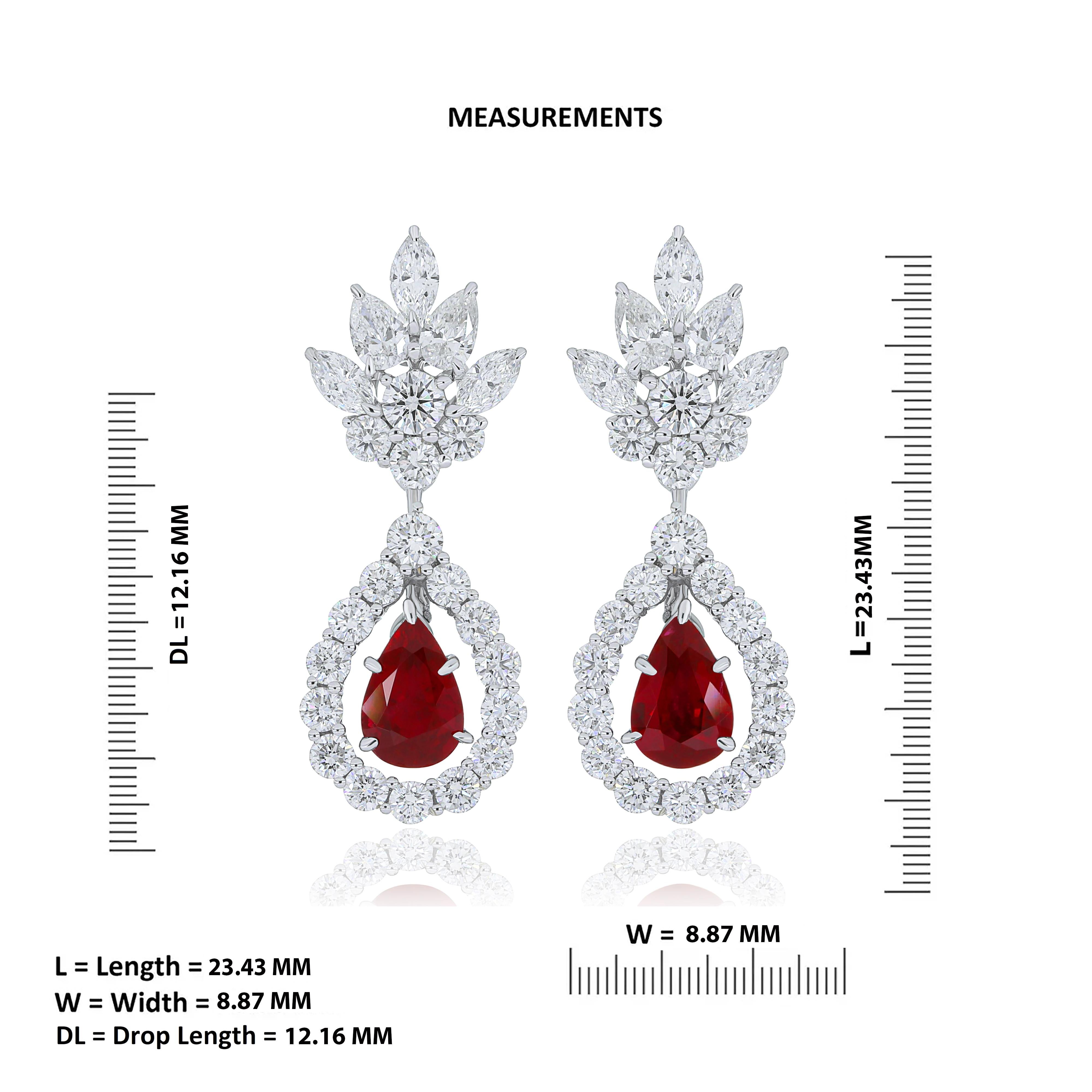 Women's Ruby and Diamond Studded Earrings in 18 Karat White Gold For Sale