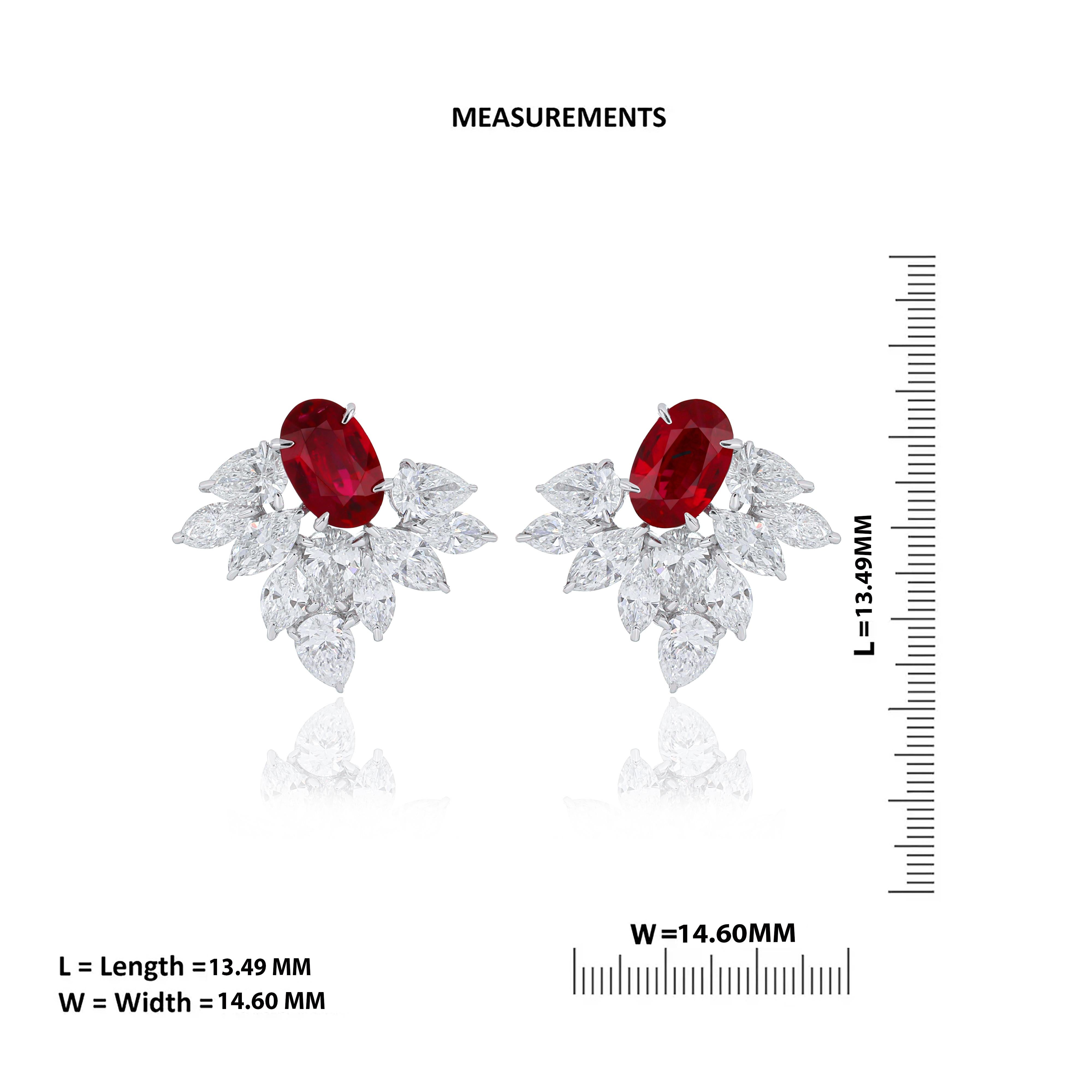 Ruby and Diamond Studded Earrings in 18 Karat White Gold For Sale 1