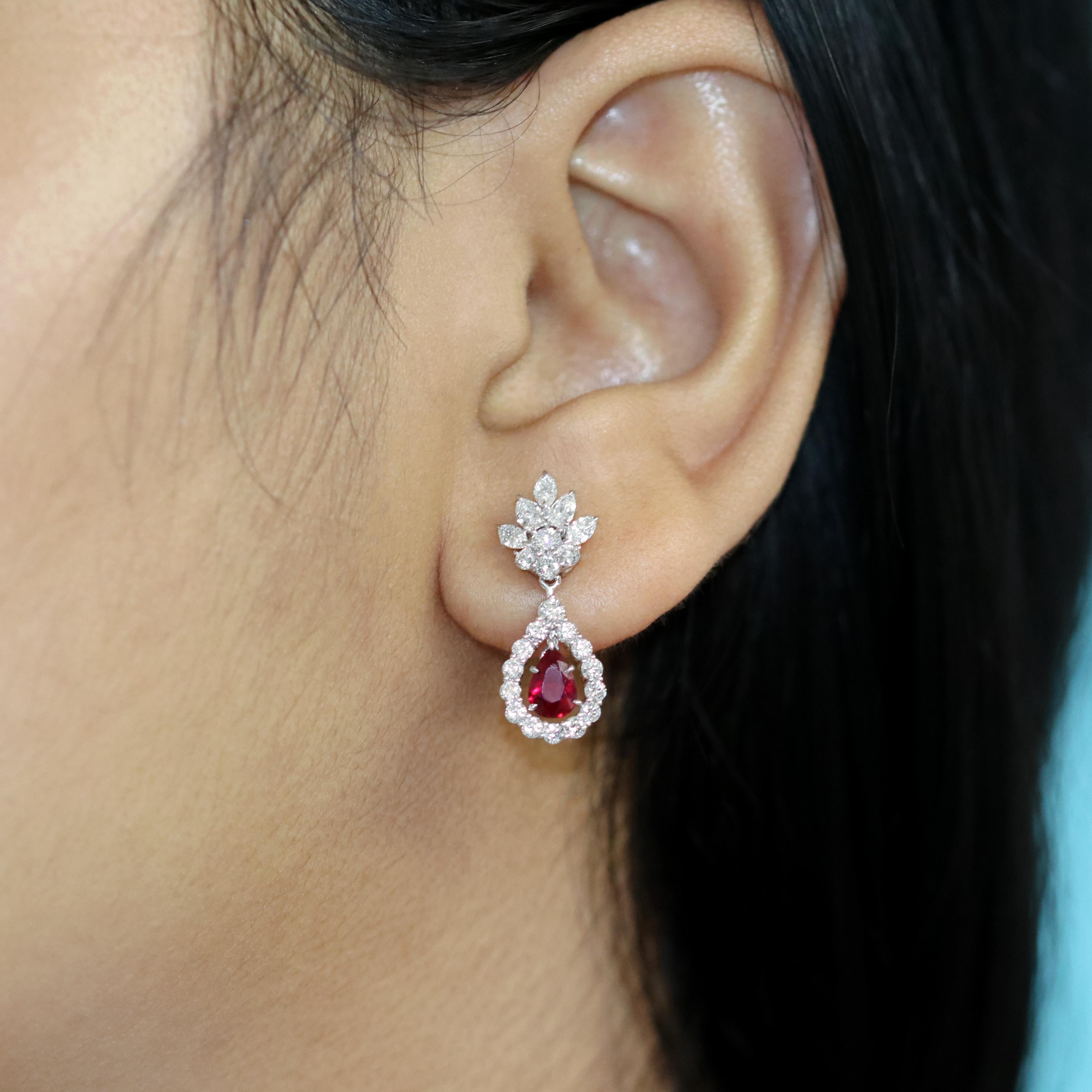 Ruby and Diamond Studded Earrings in 18 Karat White Gold For Sale 2